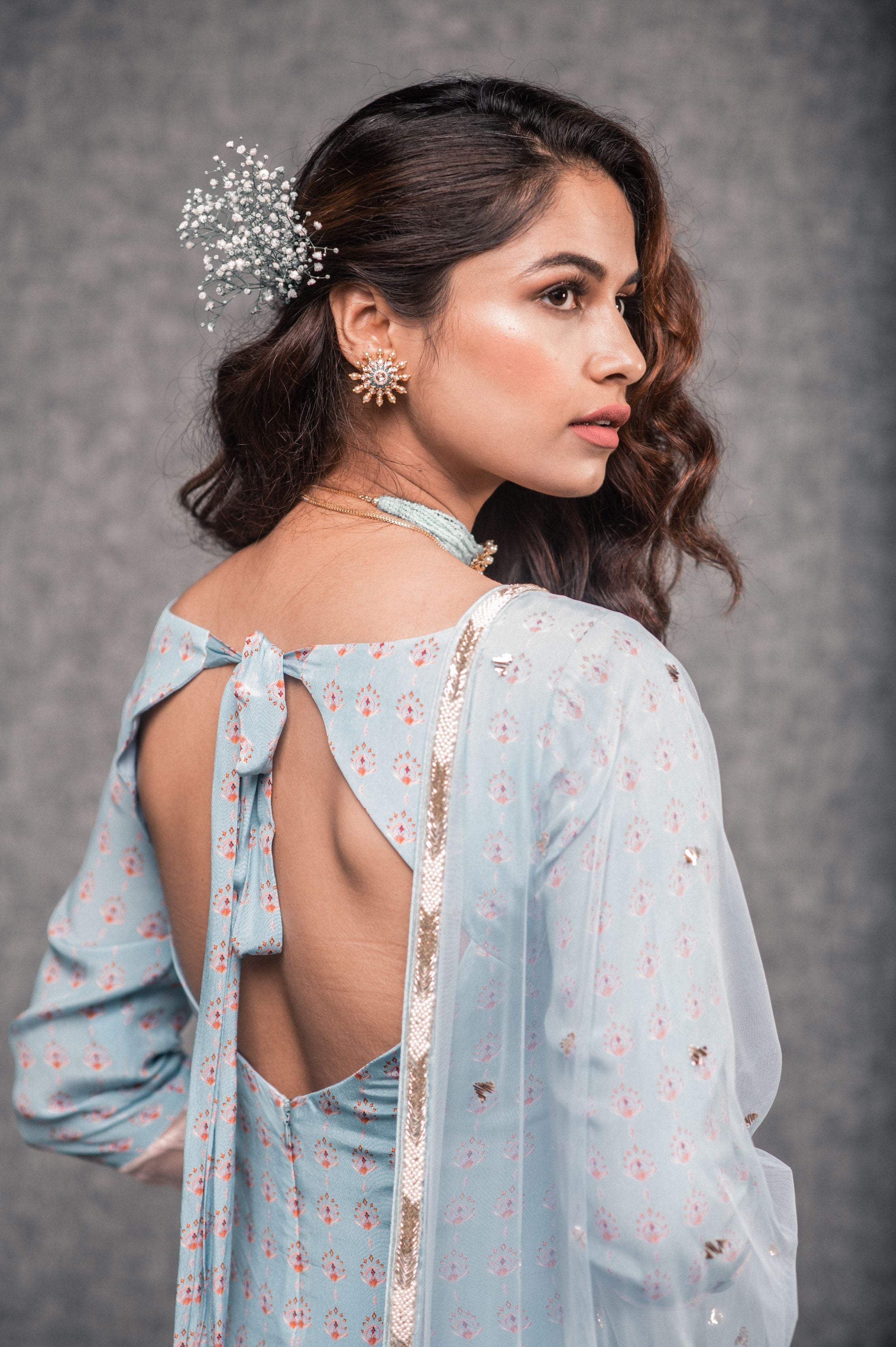 Zainab – blue crepe suit, bisouNYC