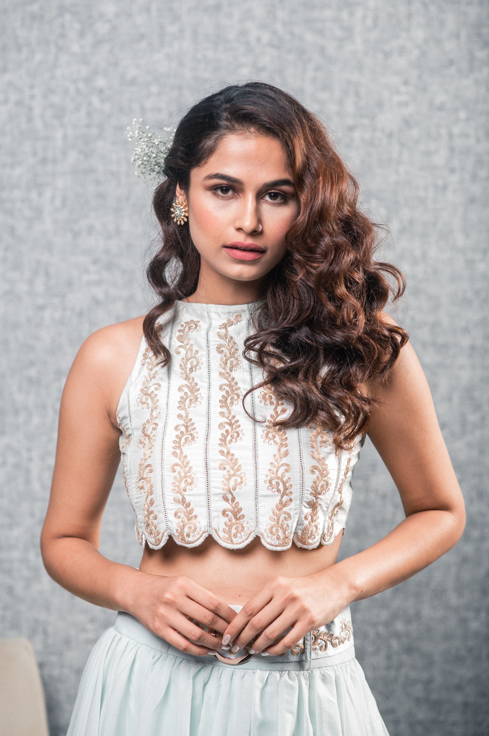 Shania – blue organza lehenga, bisouNYC