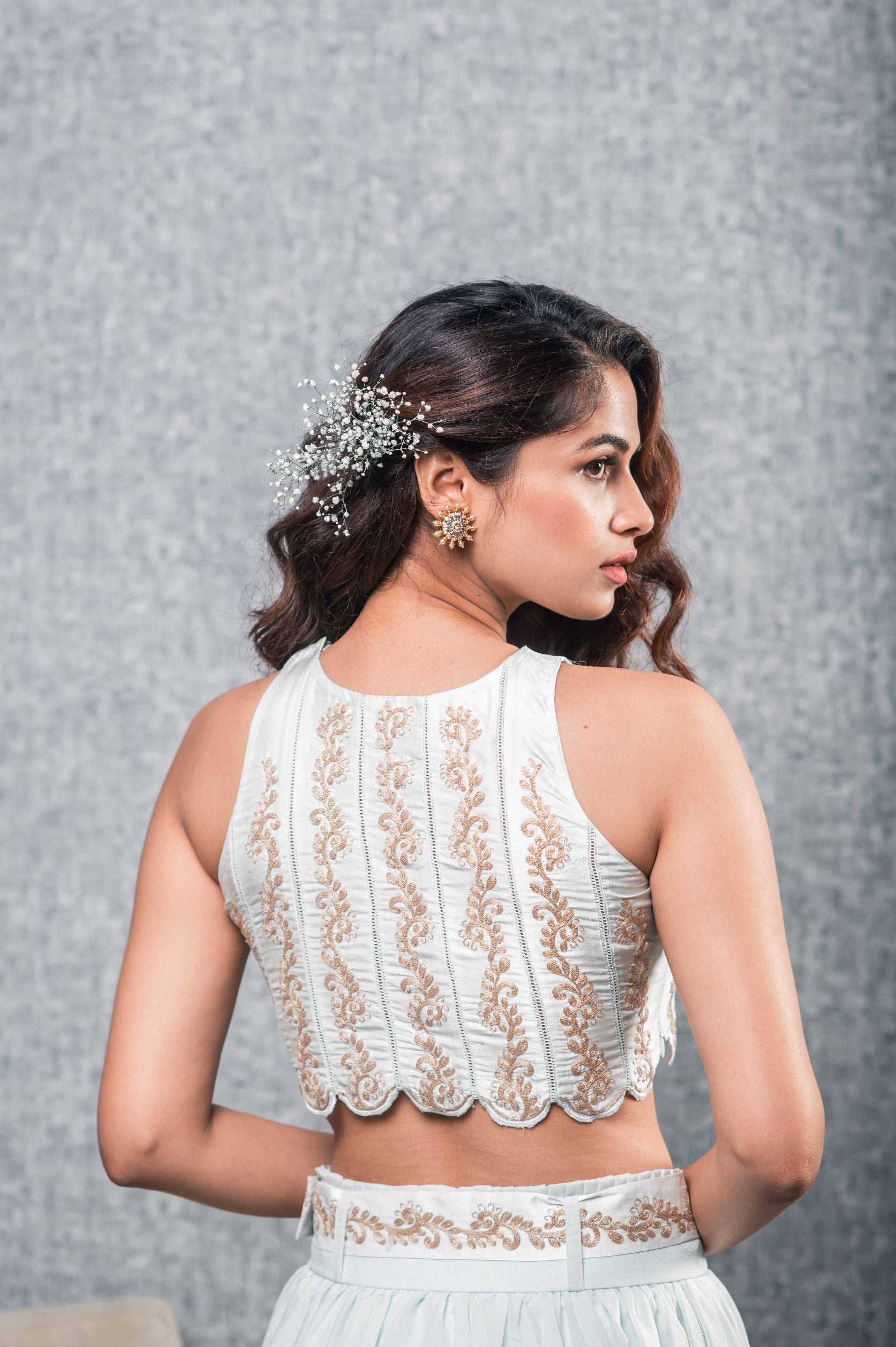 Shania – blue organza lehenga, bisouNYC