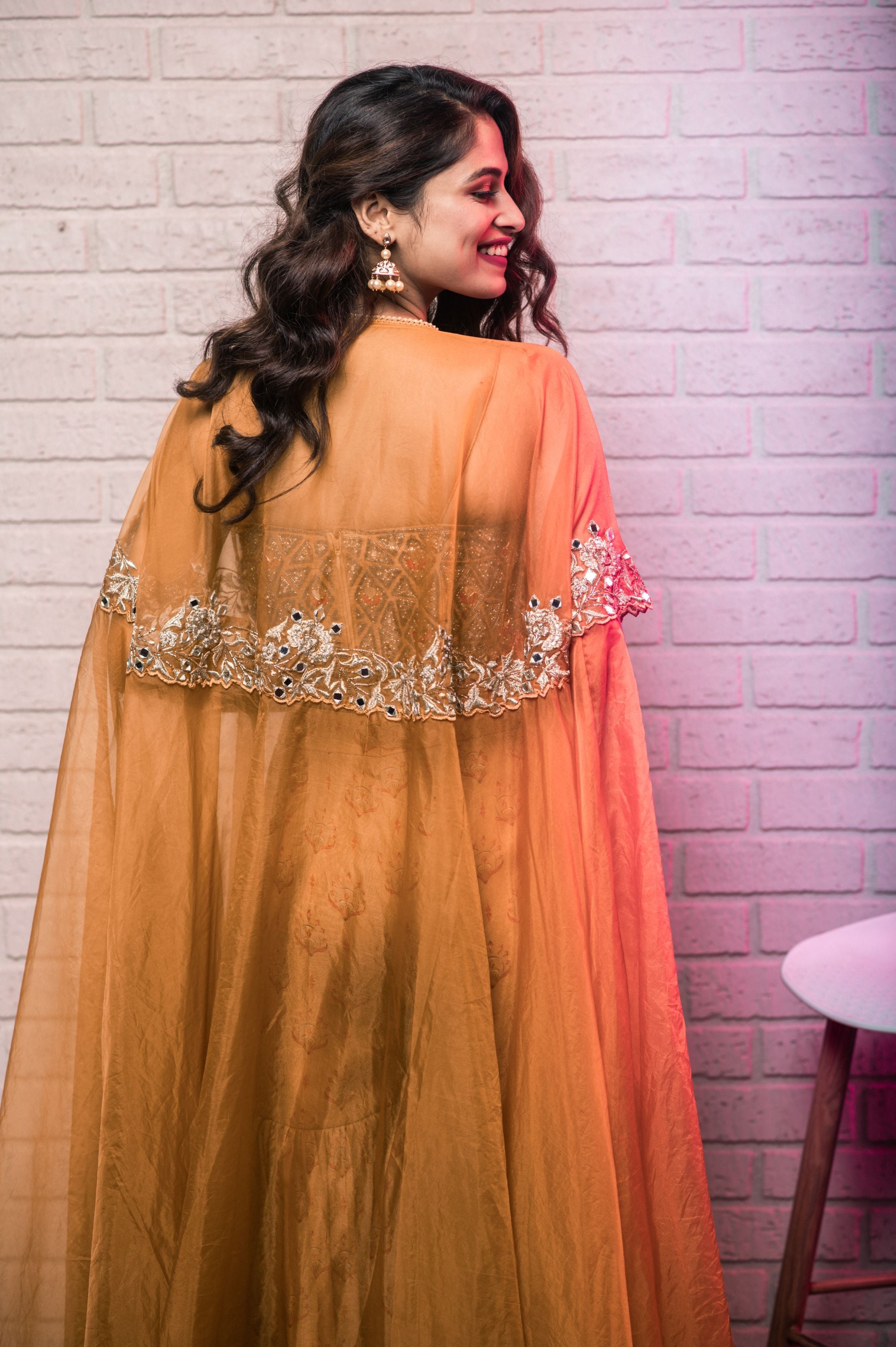 Meera – mustard organza suit, bisouNYC
