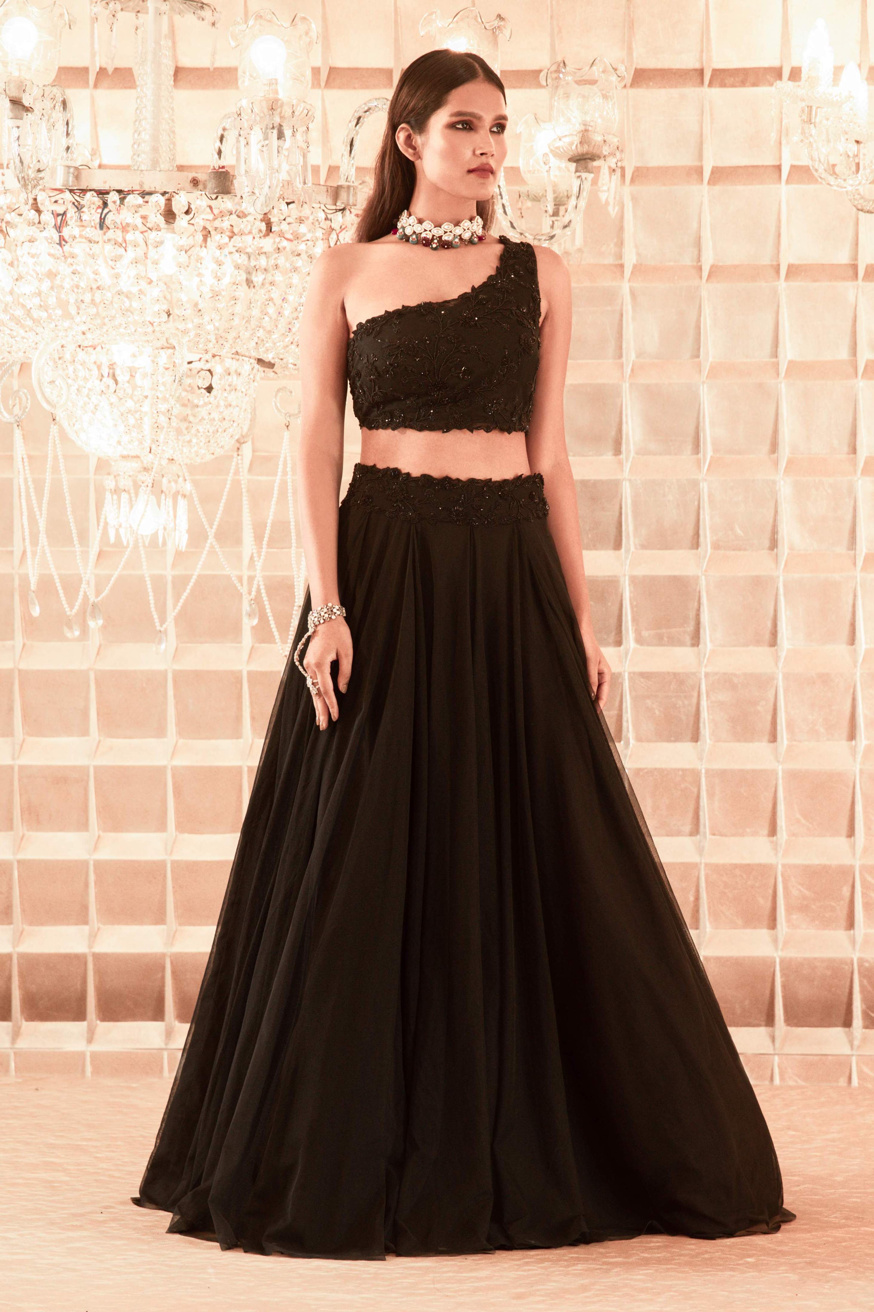Adeline – black silk lehenga, bisouNYC
