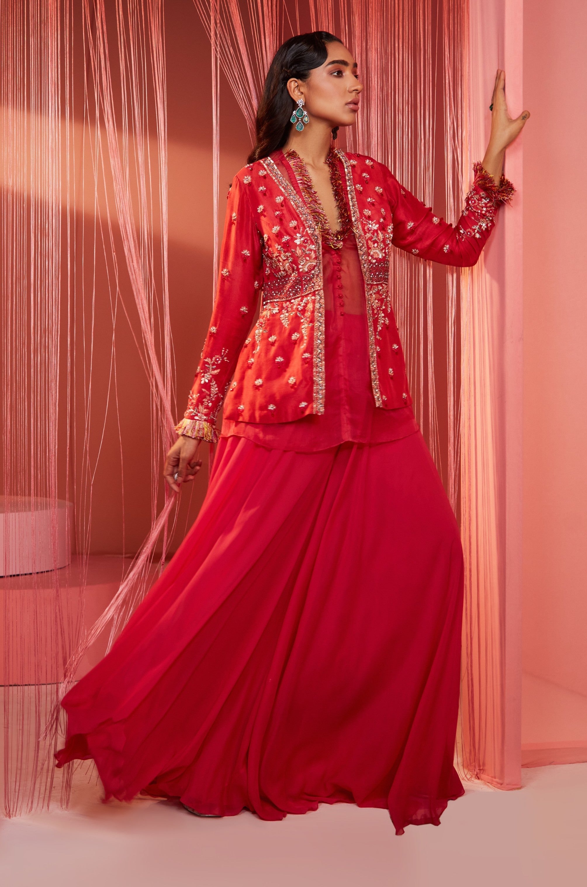 Aisha – coral georgette suit, bisouNYC