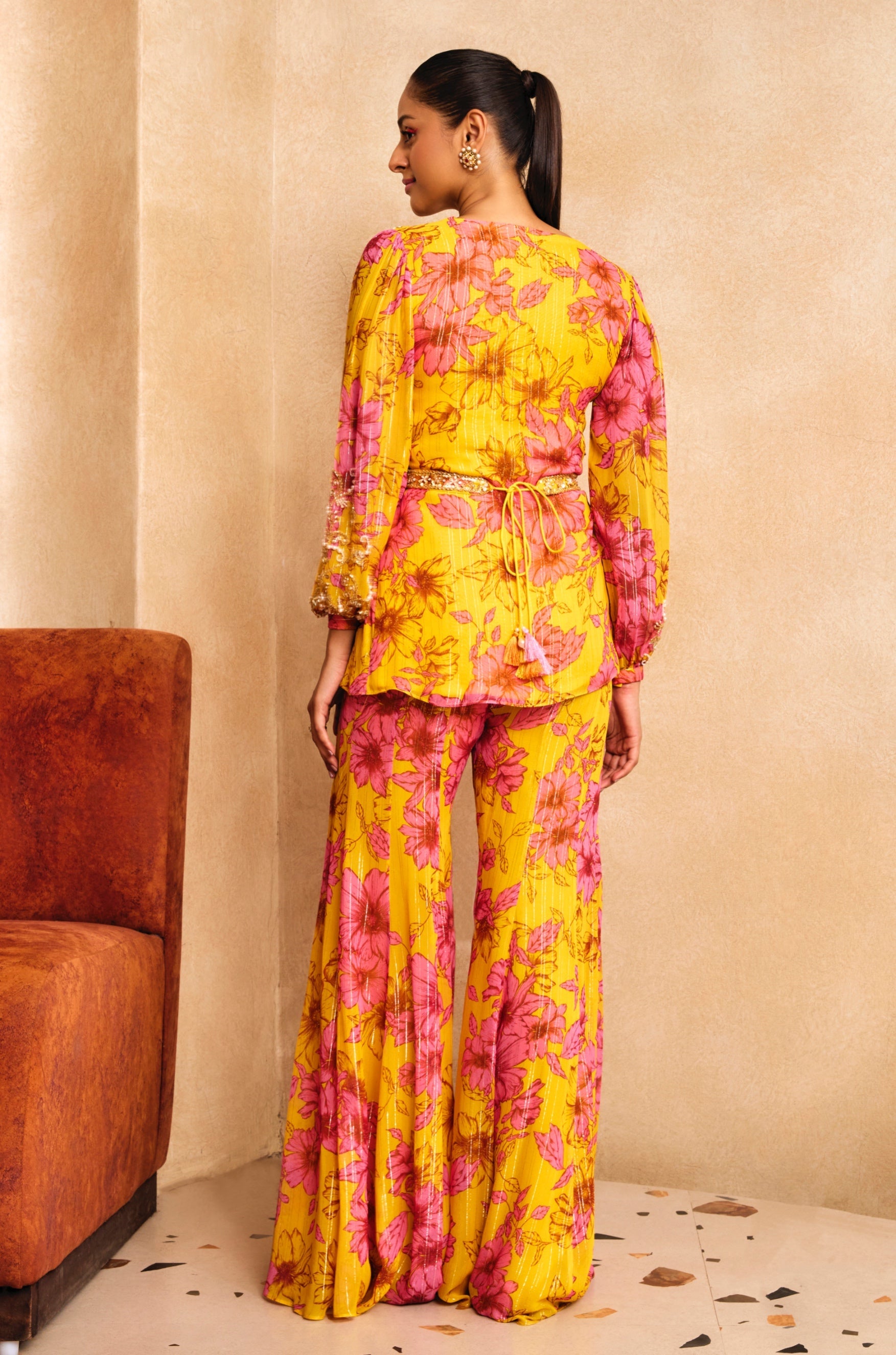 Alana – yellow georgette suit, bisouNYC
