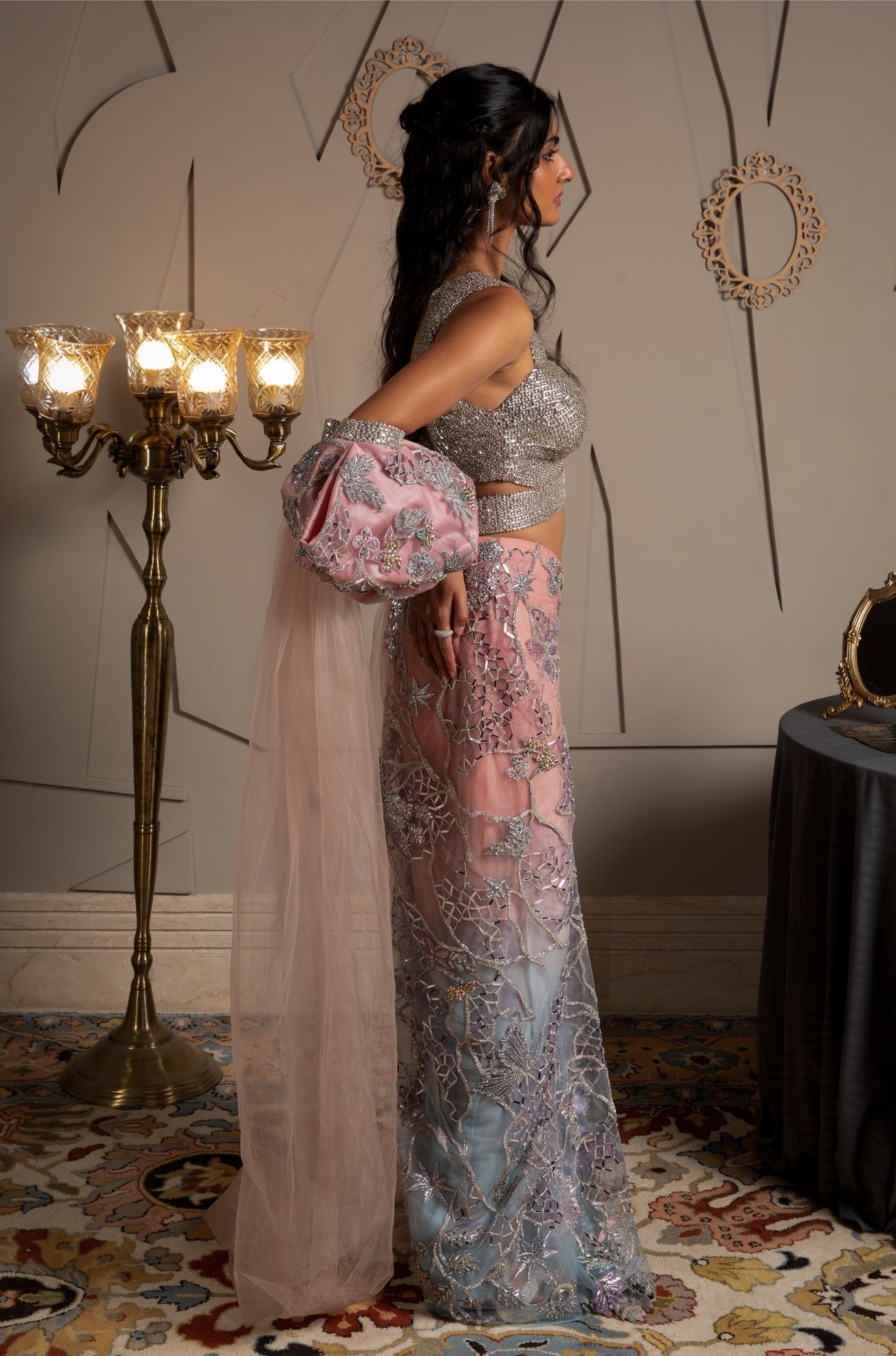Amaris – pink net saree, bisouNYC