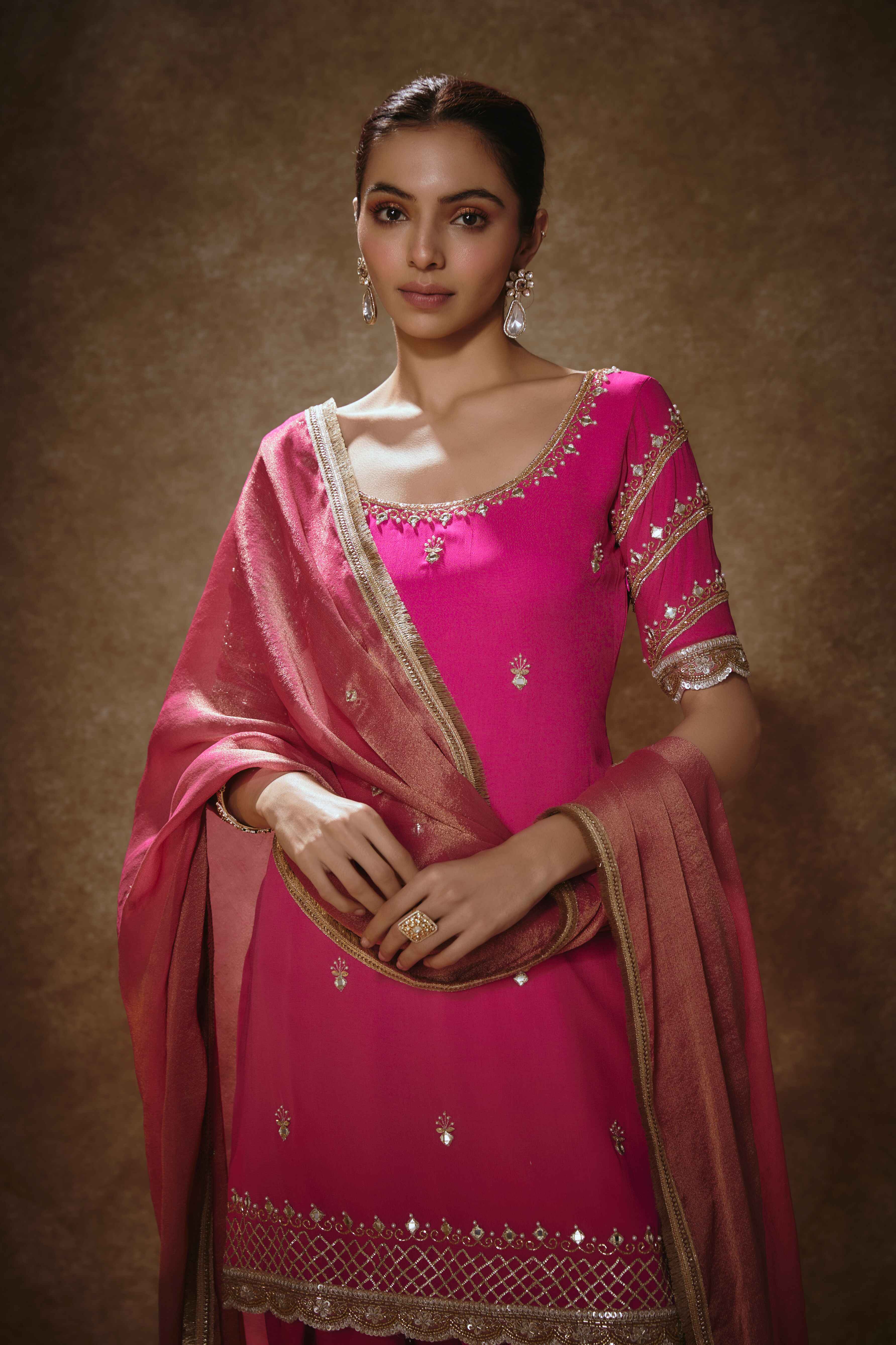 Amaya – pink georgette suit, bisouNYC