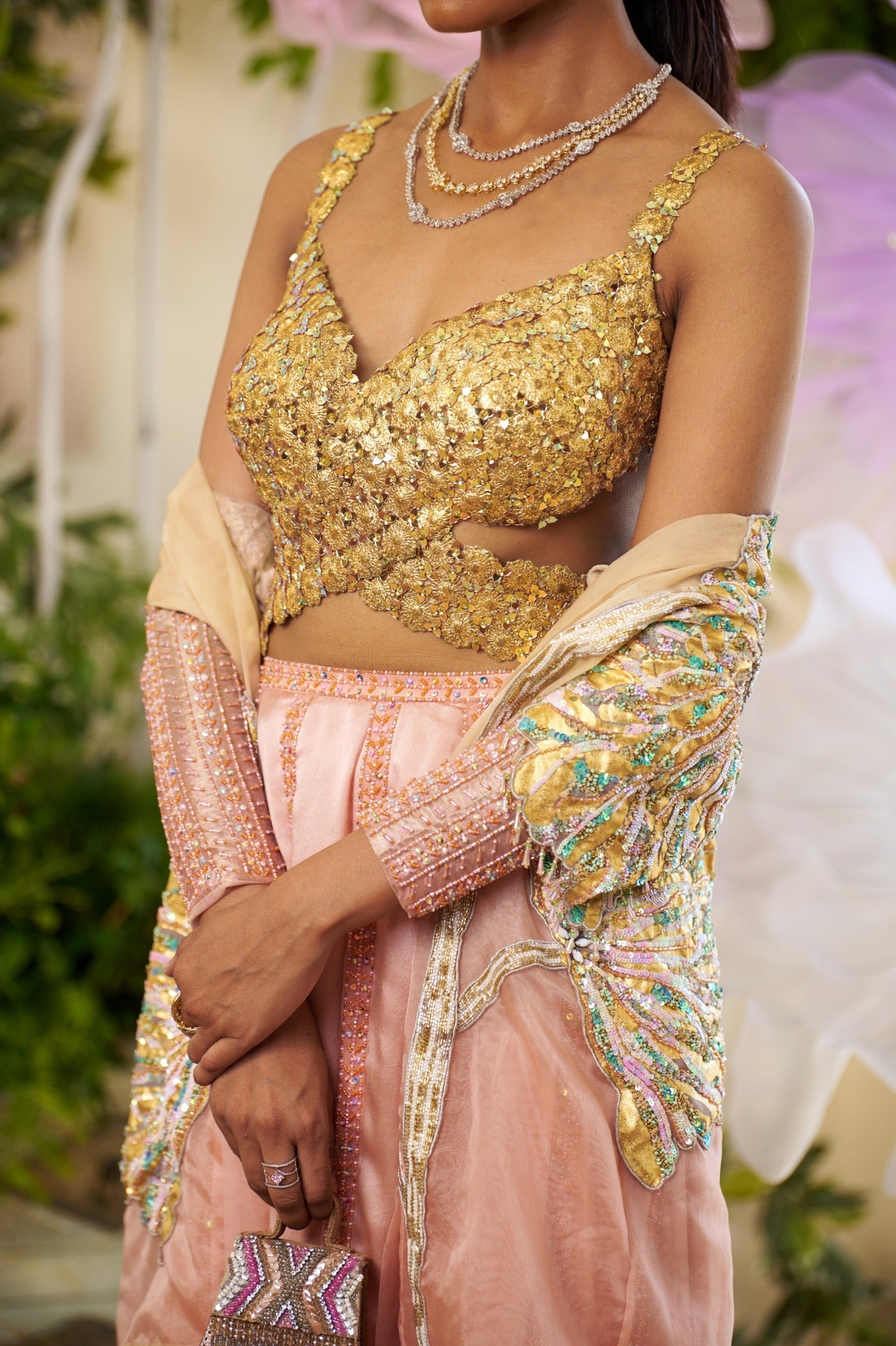 Amber – gold silk outfit, bisouNYC