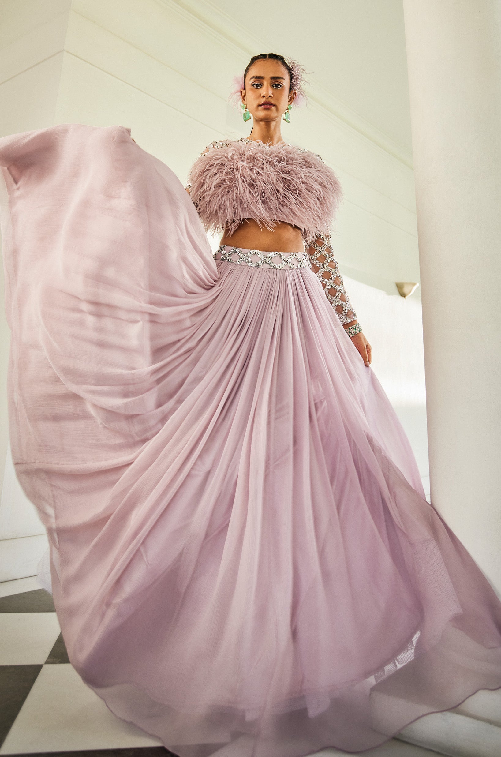 Ambre – lilac chiffon lehenga, bisouNYC