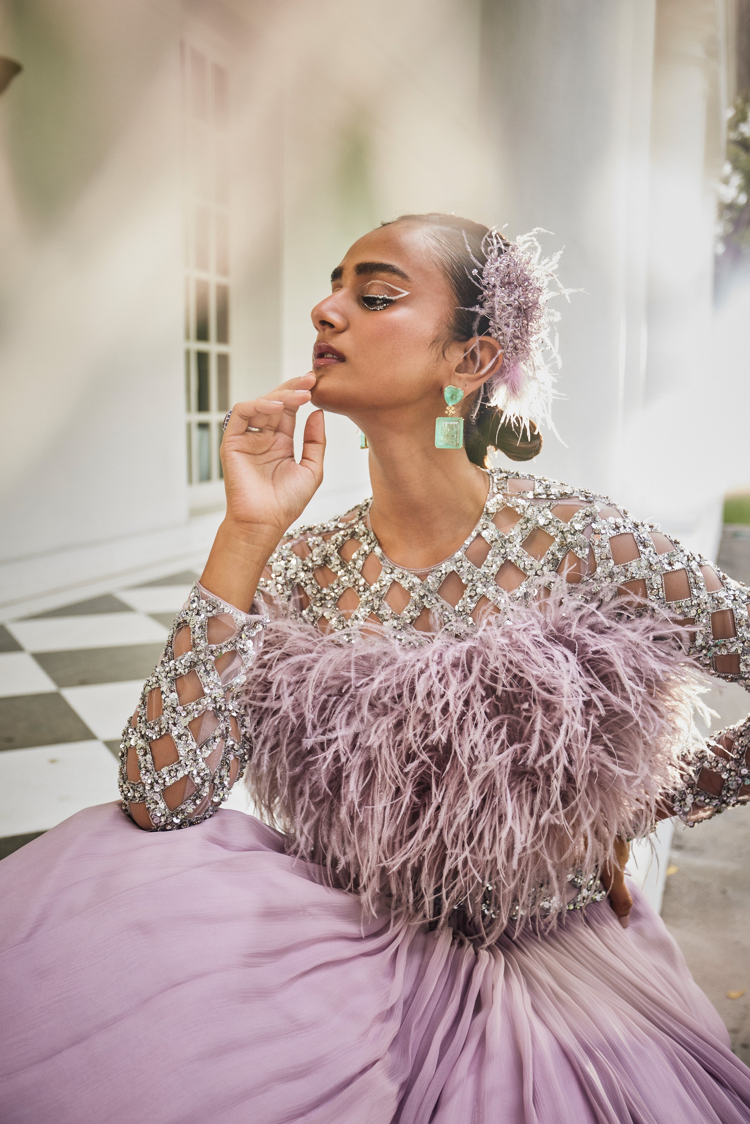 Ambre – lilac chiffon lehenga, bisouNYC