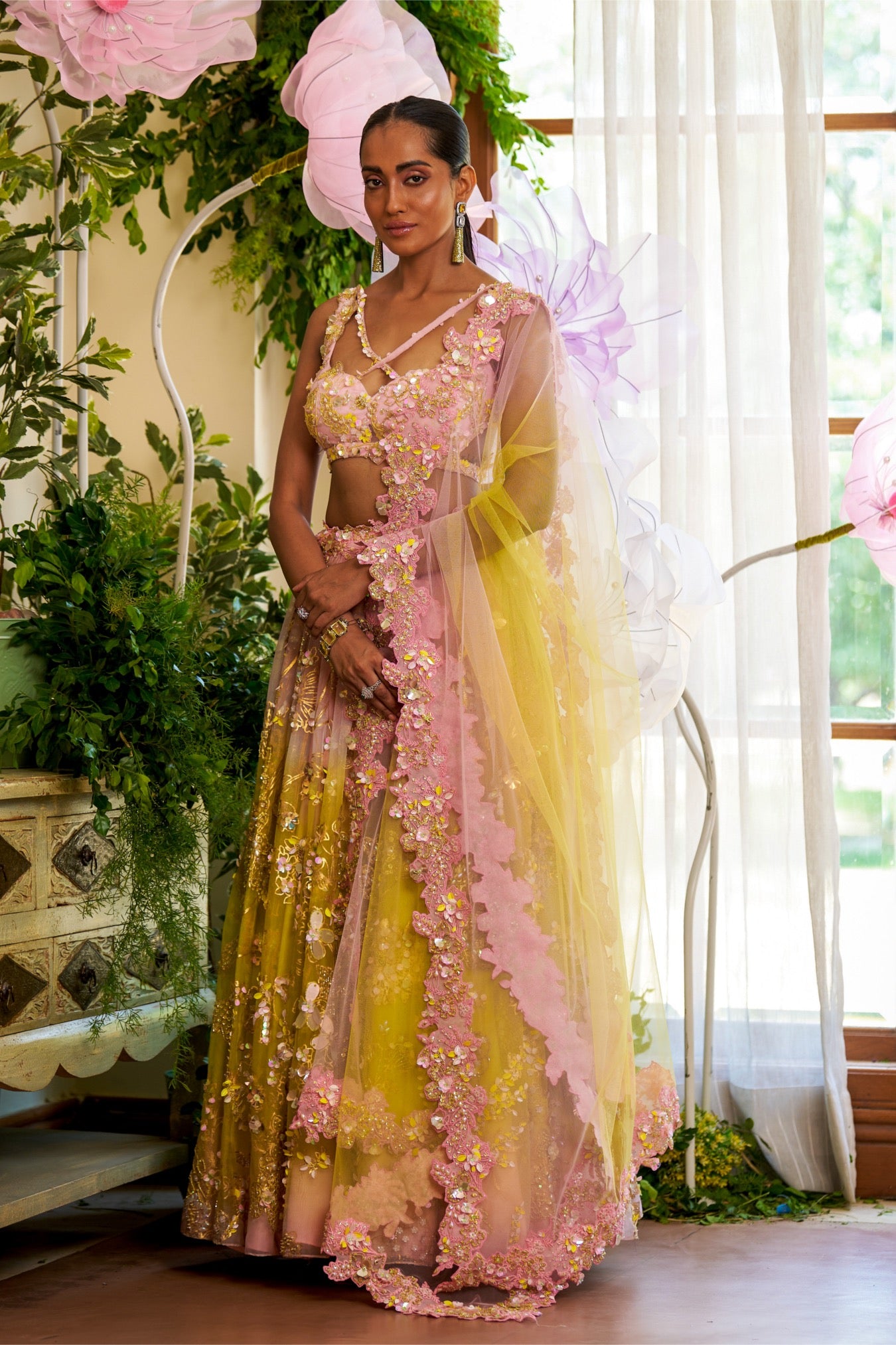 Amora – yellow organza lehenga, bisouNYC