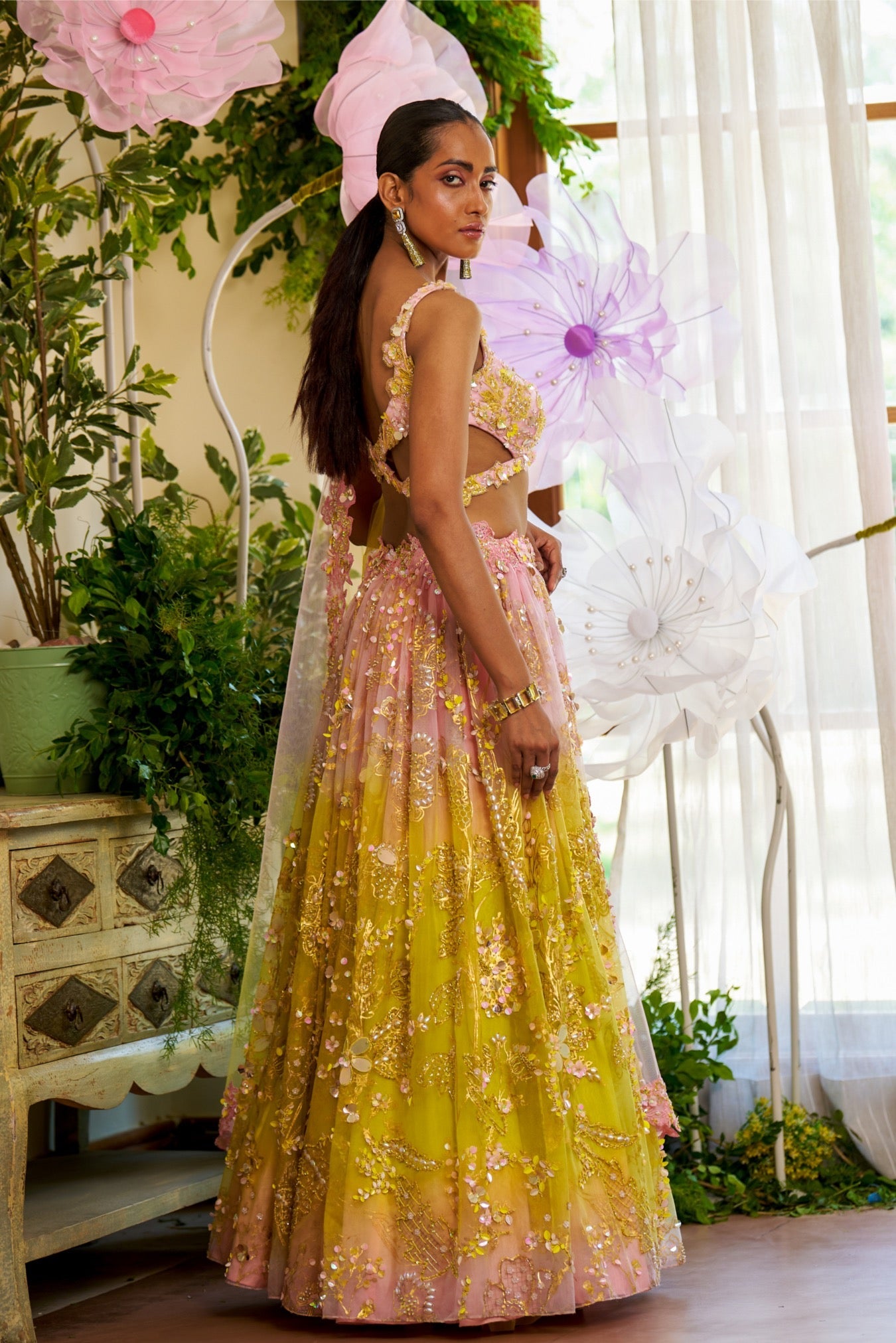 Amora – yellow organza lehenga, bisouNYC