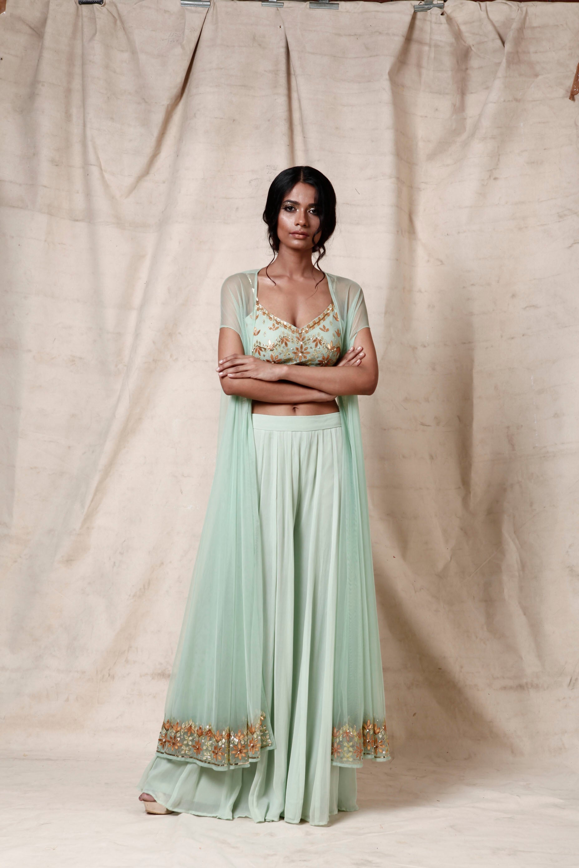 Anjali – mint georgette suit, bisouNYC