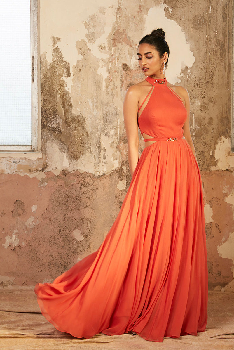 Anna – orange georgette dress, bisouNYC