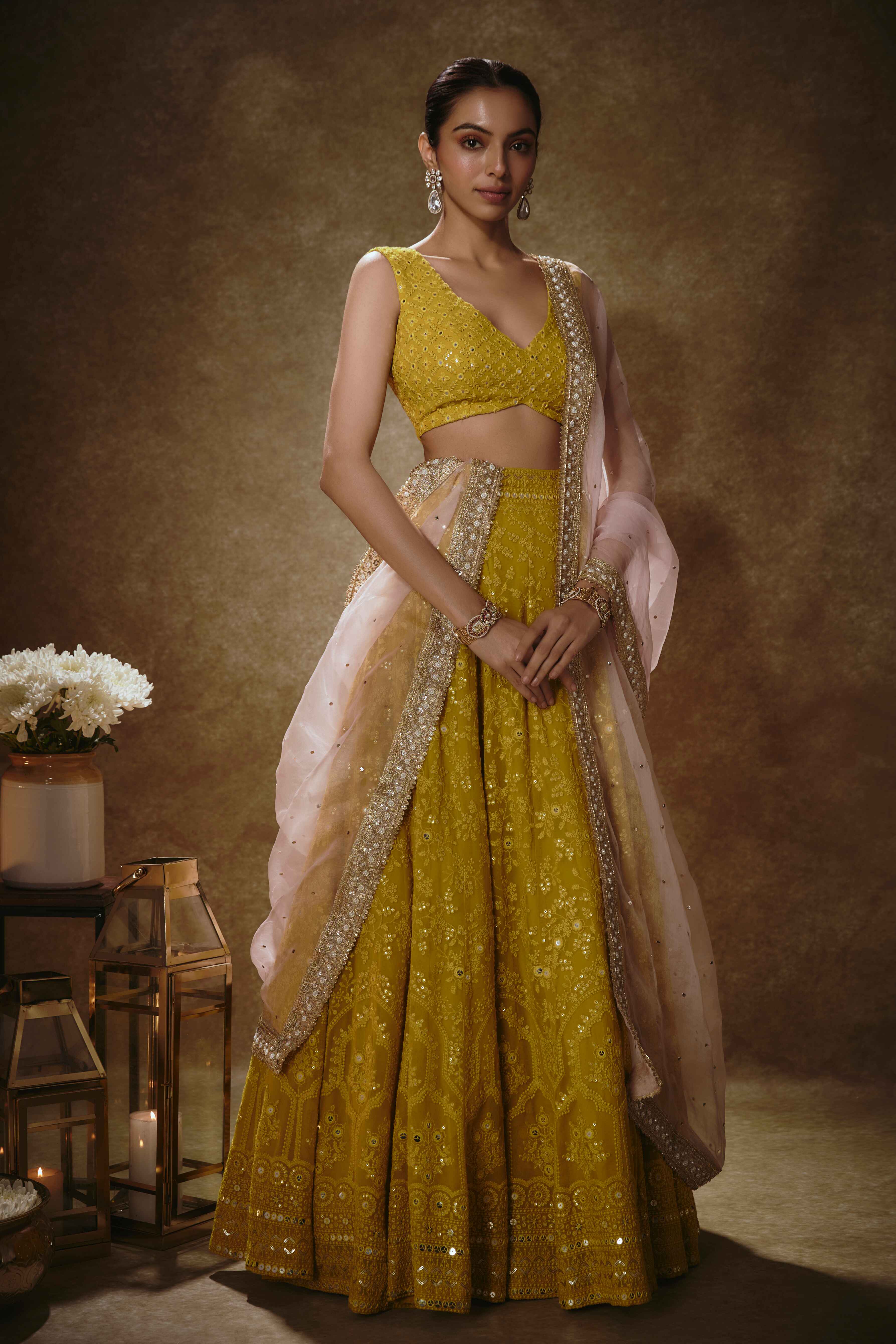 Antara – yellow organza lehenga, bisouNYC