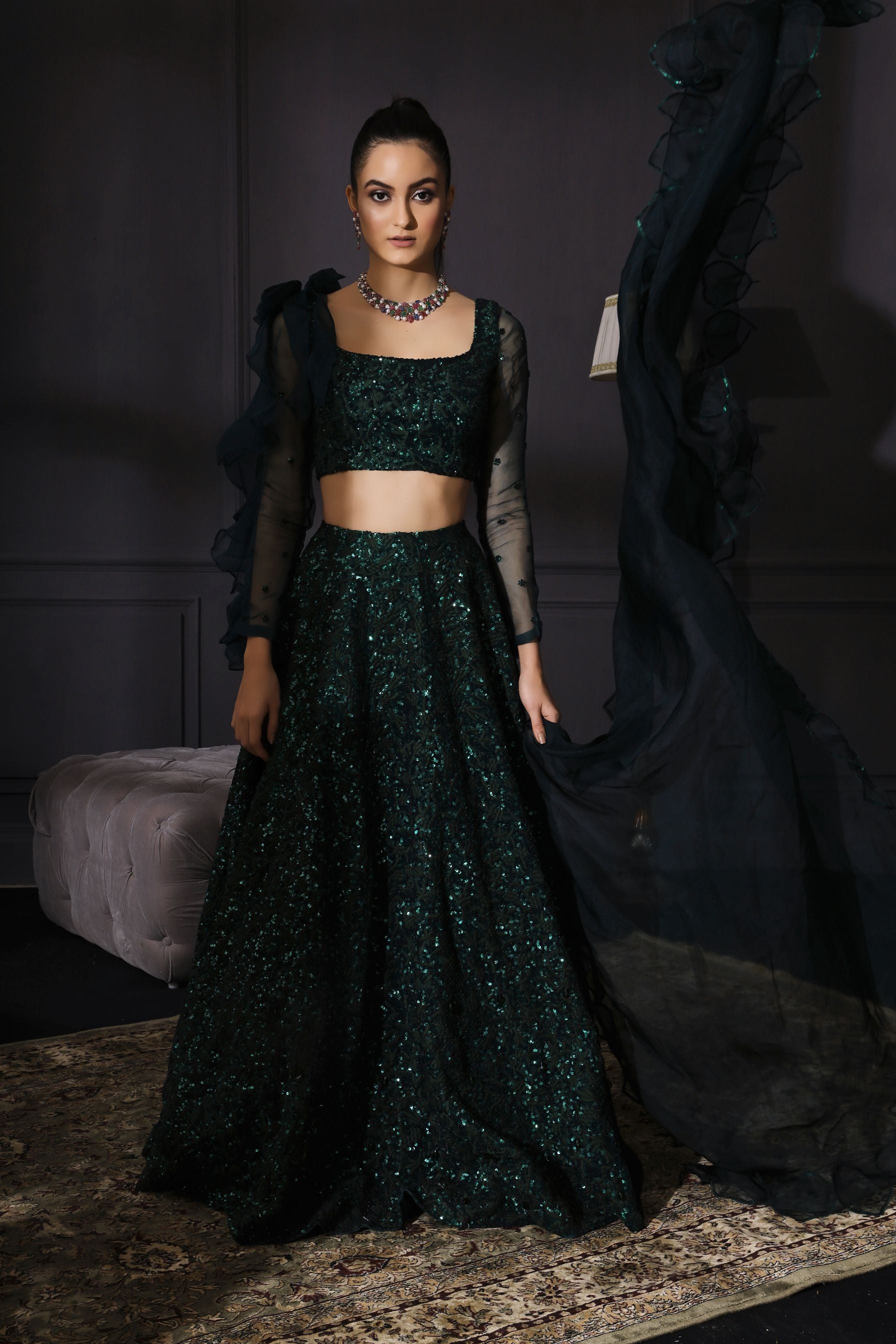 Arti – green organza lehenga, bisouNYC