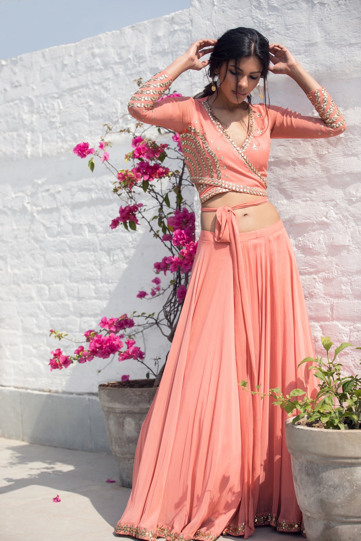 Ayesha – coral georgette lehenga, bisouNYC