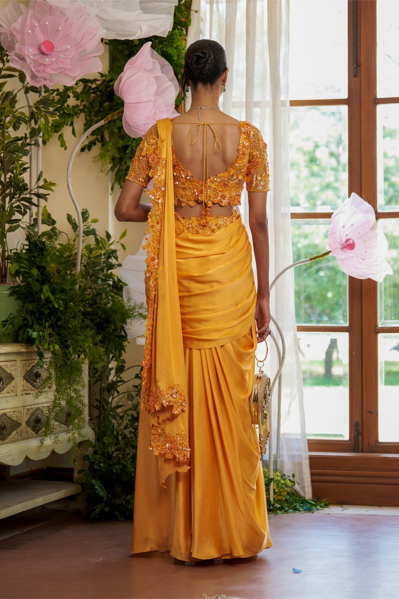 Azara – orange silk saree, bisouNYC