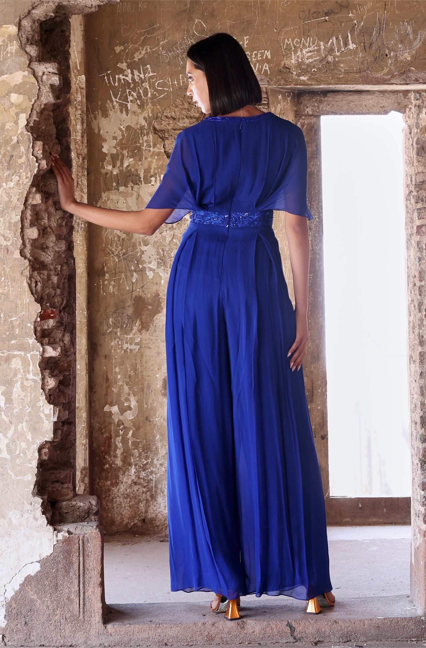 Bella – blue georgette suit, bisouNYC