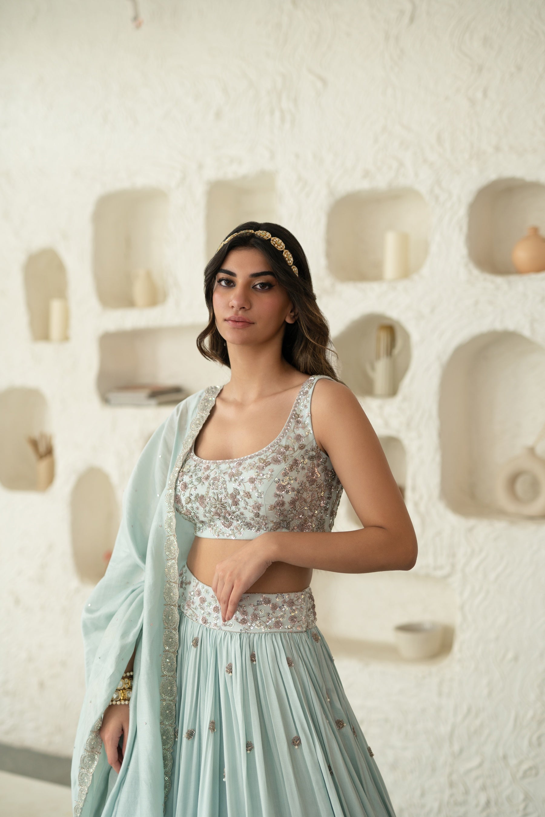 Bijal – blue silk lehenga, bisouNYC