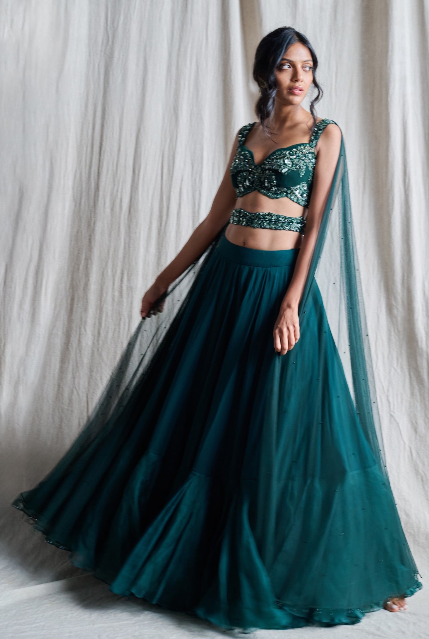 Blossom – green organza lehenga, bisouNYC