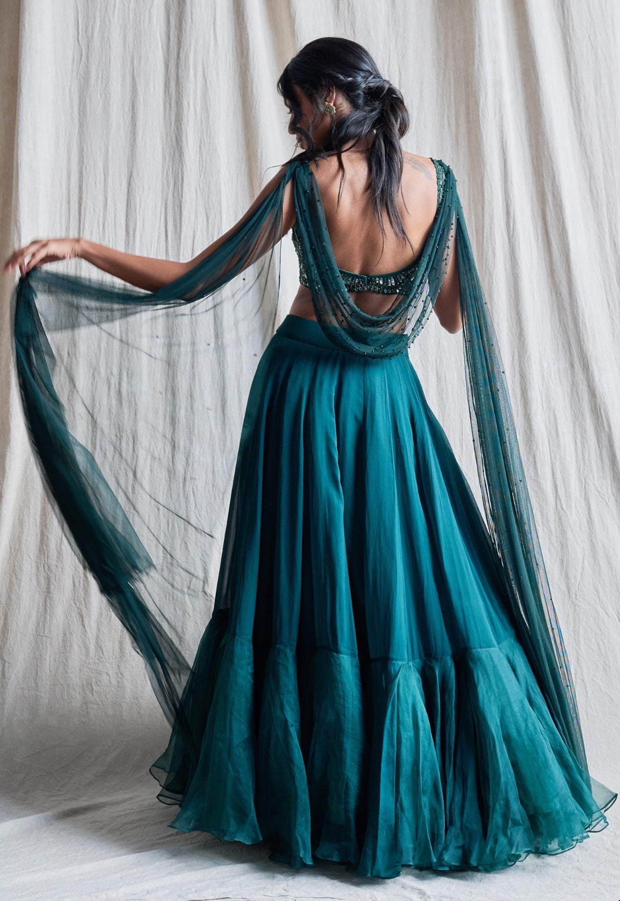 Blossom – green organza lehenga, bisouNYC