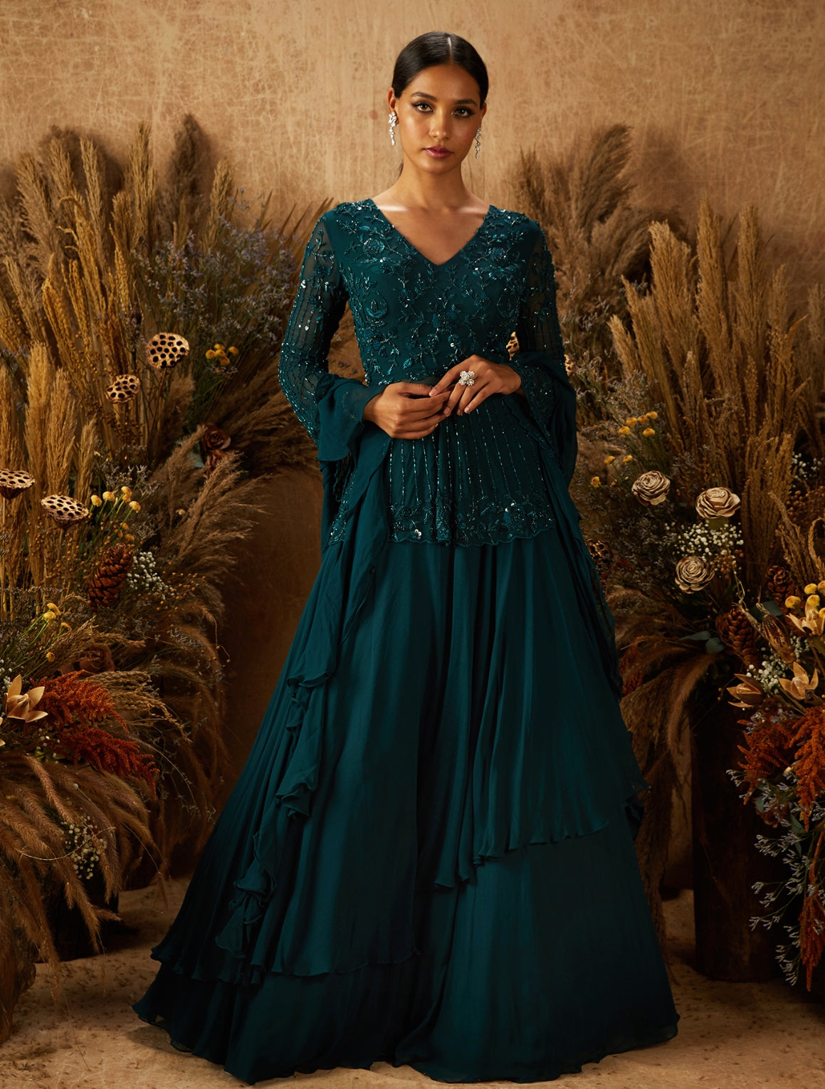 Carla – green georgette lehenga, bisouNYC