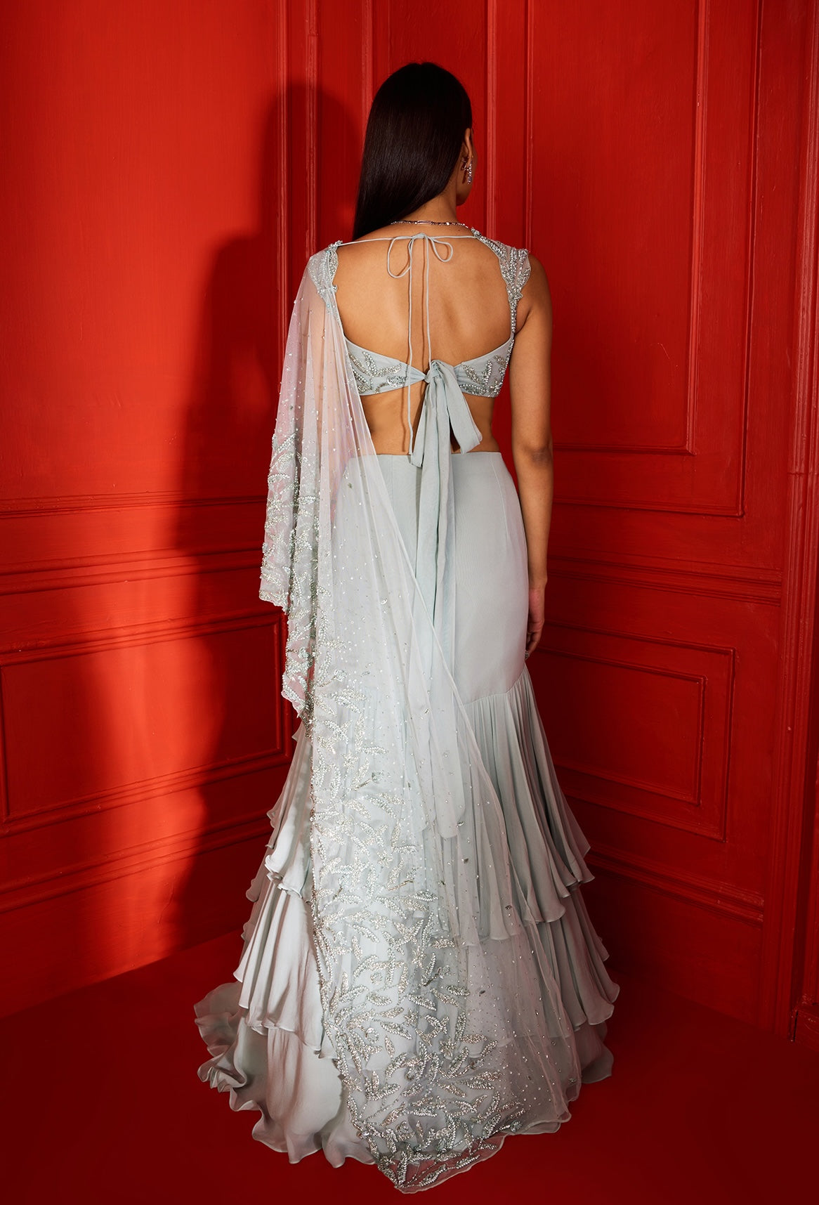 Casey – blue georgette lehenga, bisouNYC