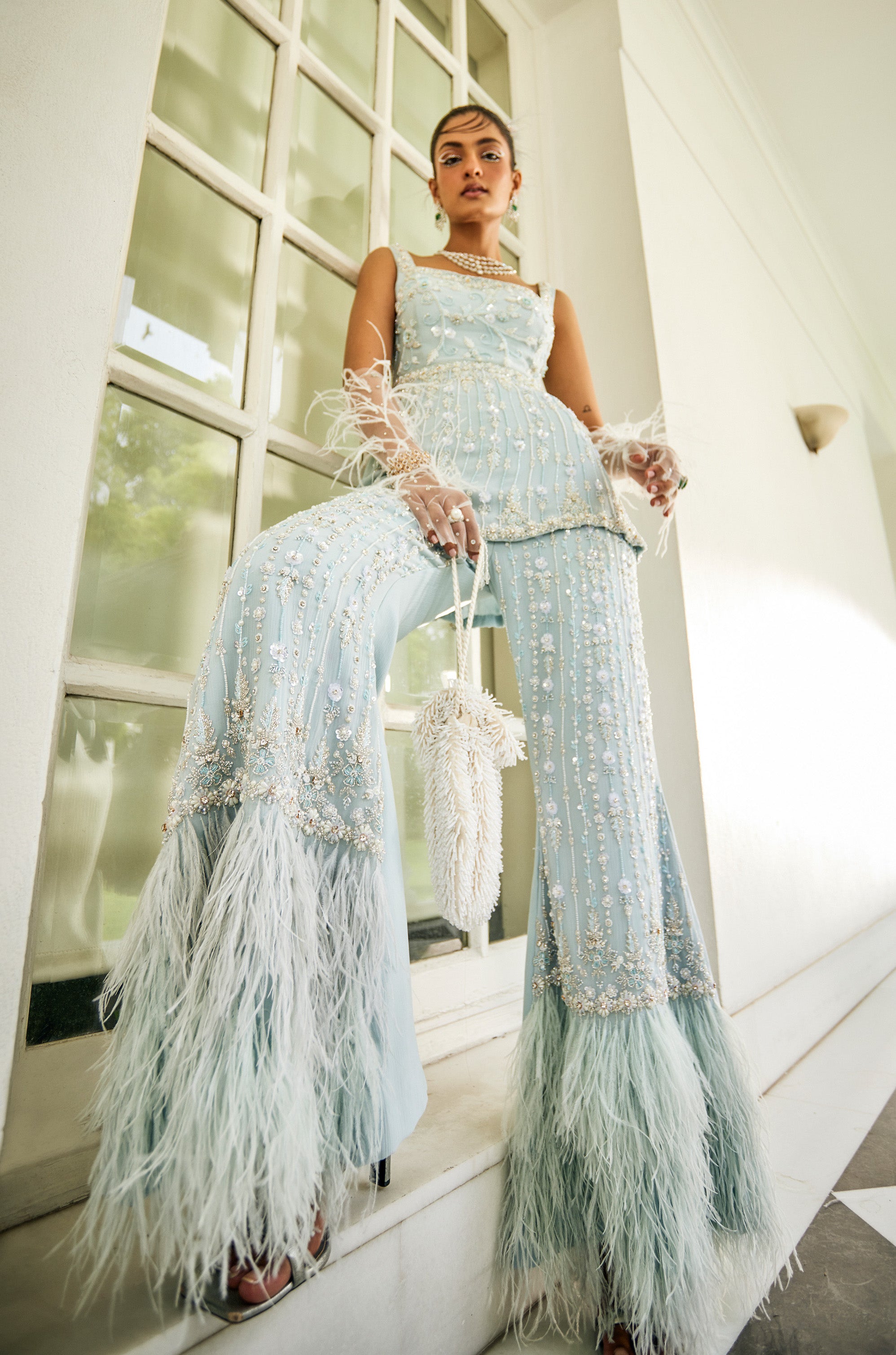 Celeste – blue chiffon suit, bisouNYC
