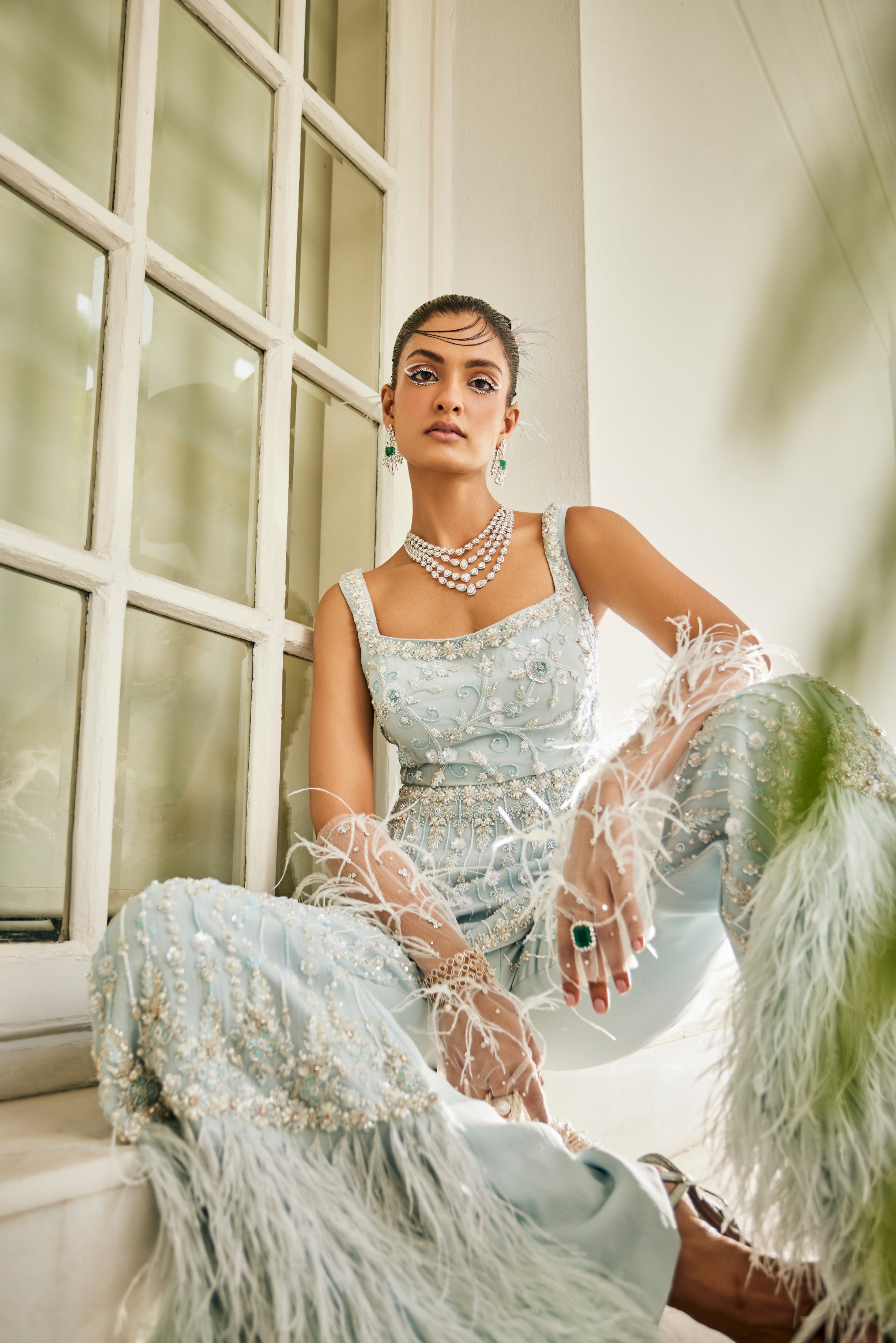 Celeste – blue chiffon suit, bisouNYC