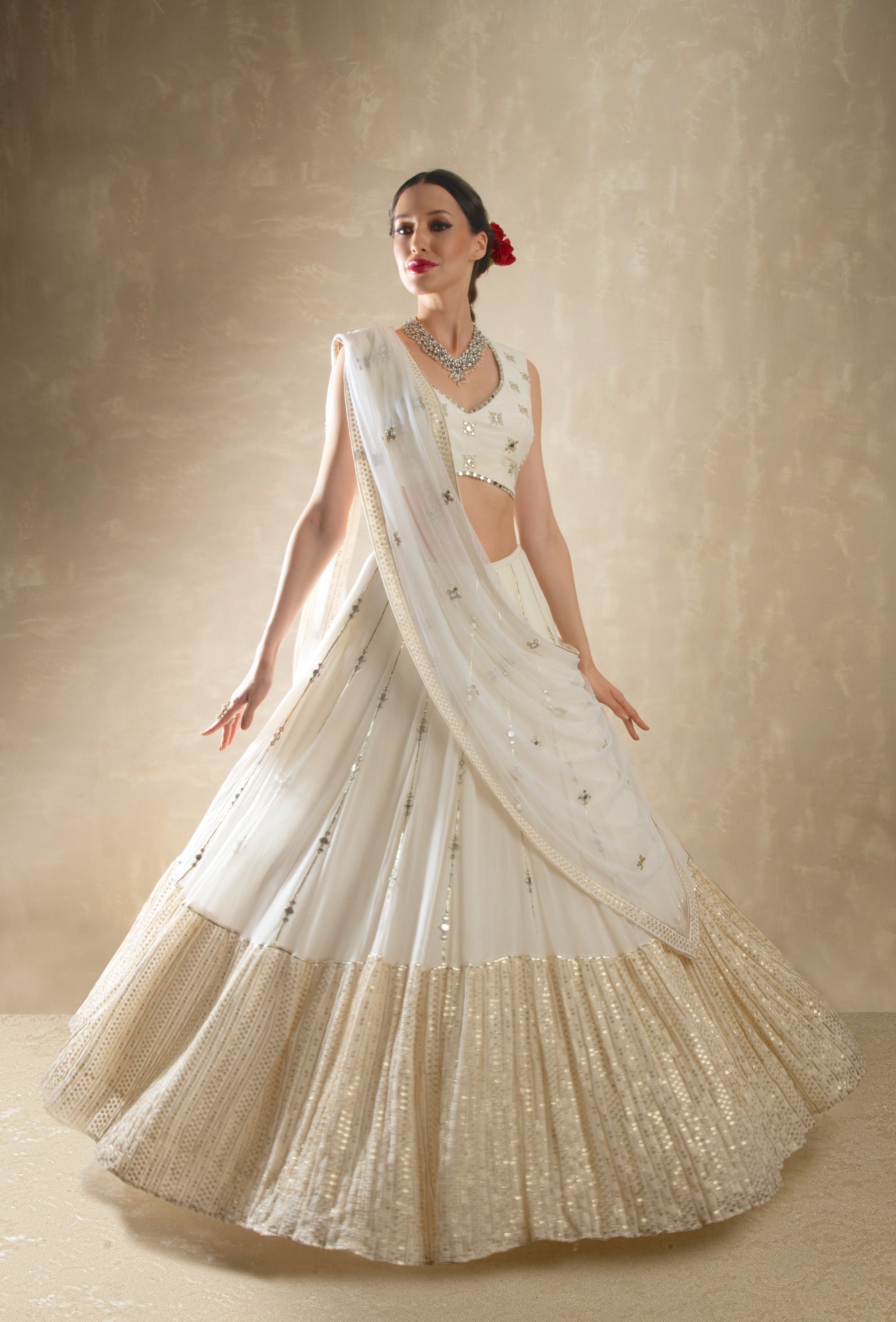 Daisy – white lehenga, bisouNYC