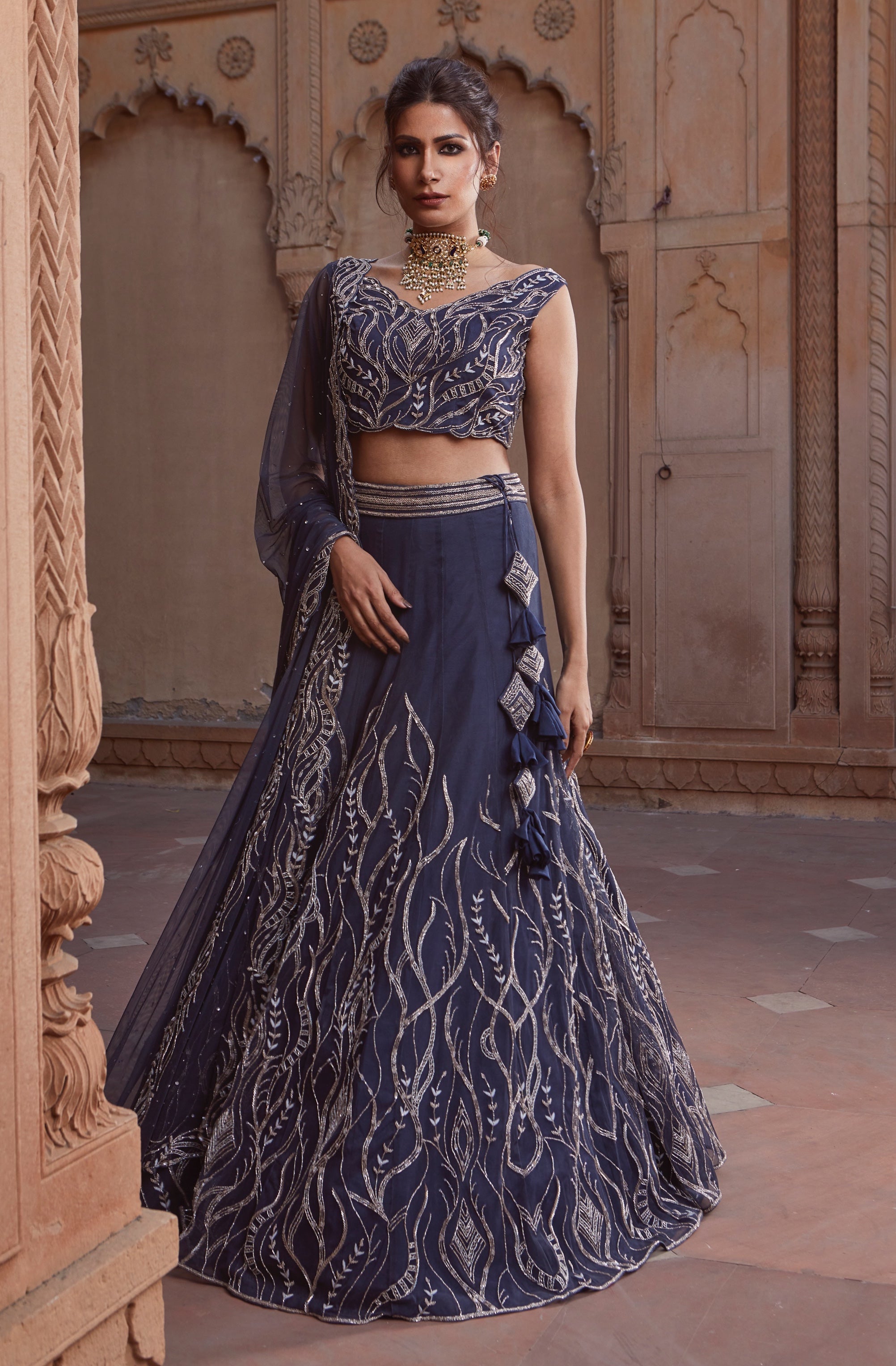 Dalia – navy net lehenga, bisouNYC