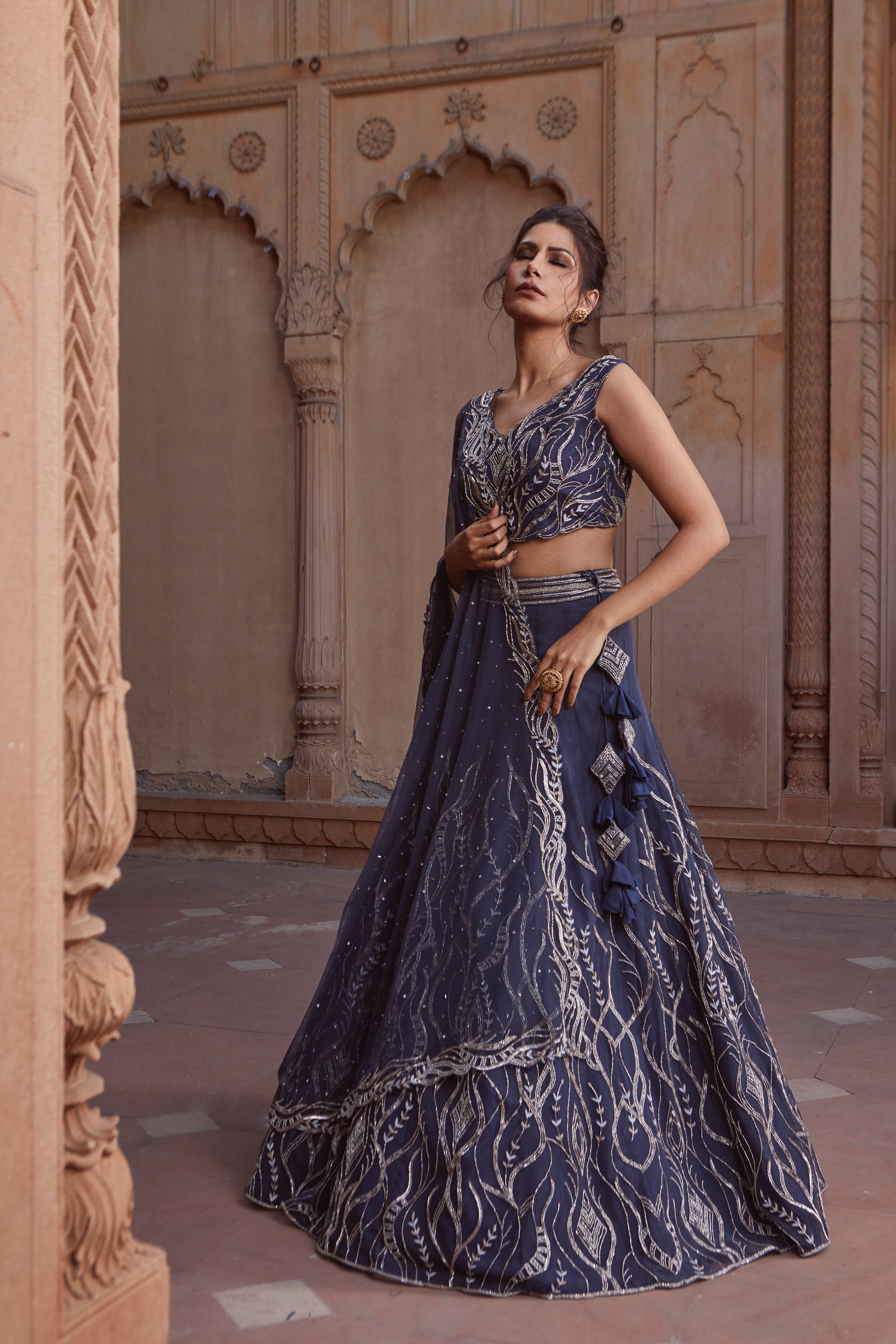 Dalia – navy net lehenga, bisouNYC