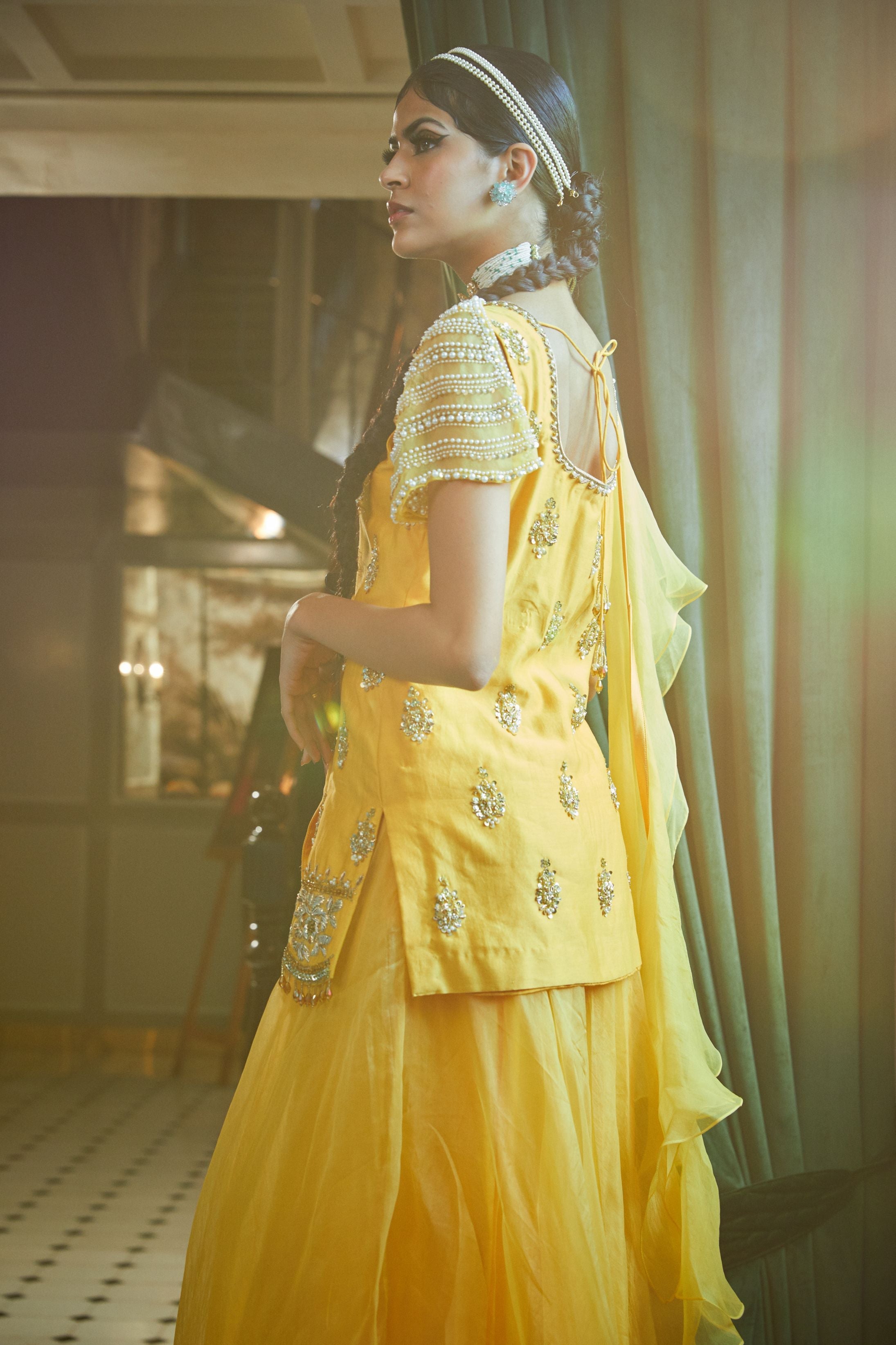 Dia – yellow organza suit, bisouNYC