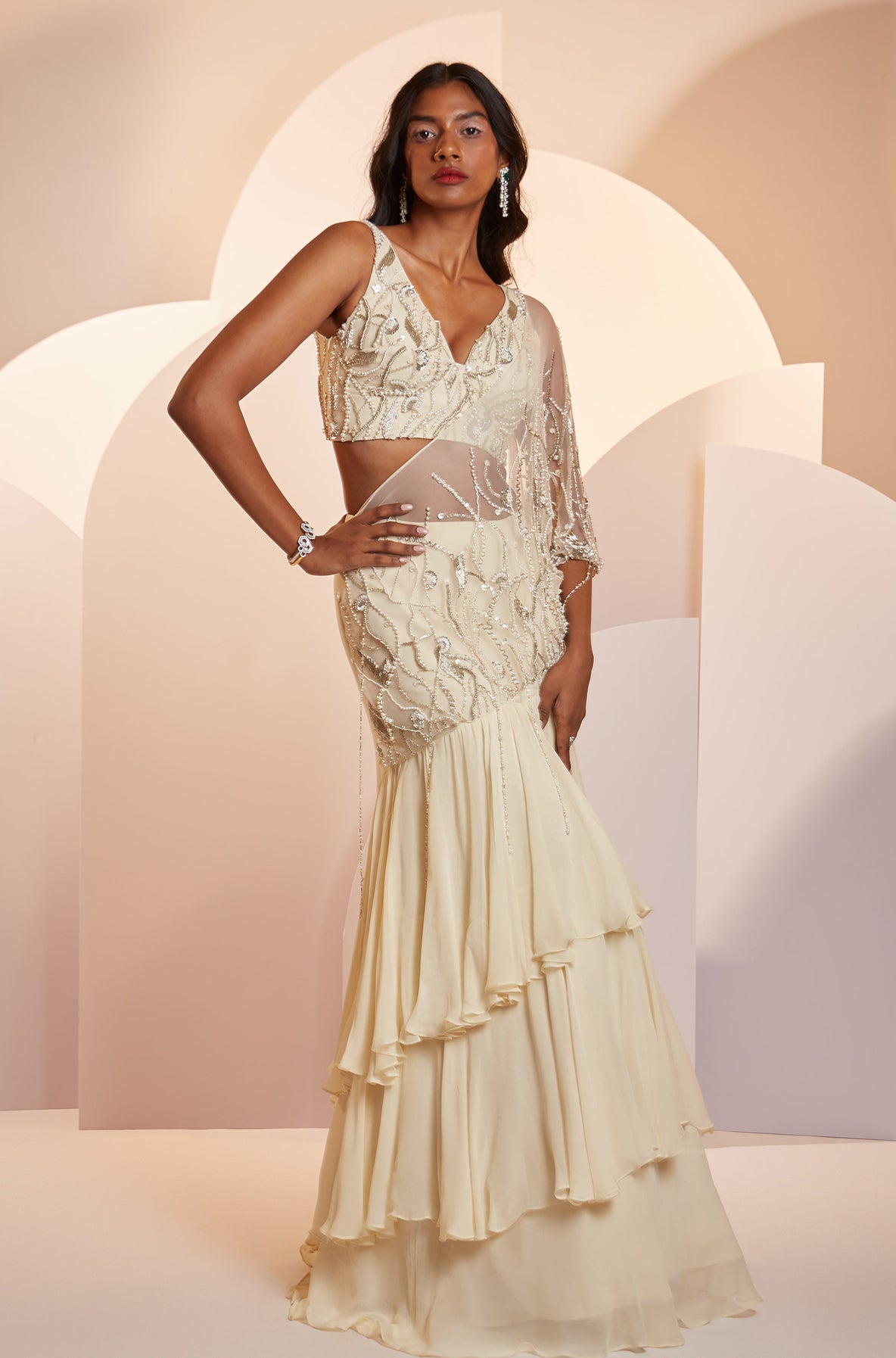 Dianne – ivory georgette lehenga, bisouNYC