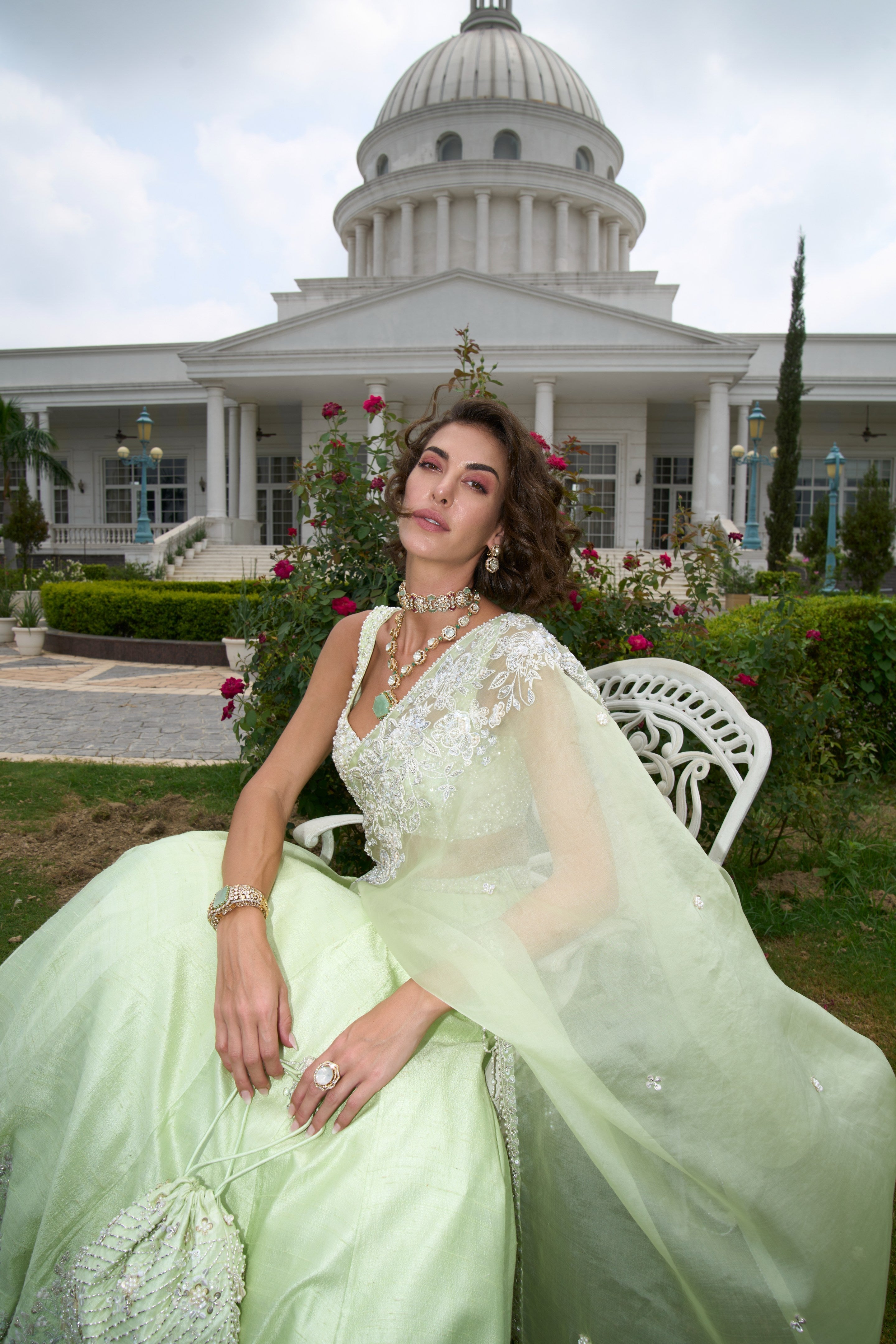 Disha – green silk lehenga, bisouNYC