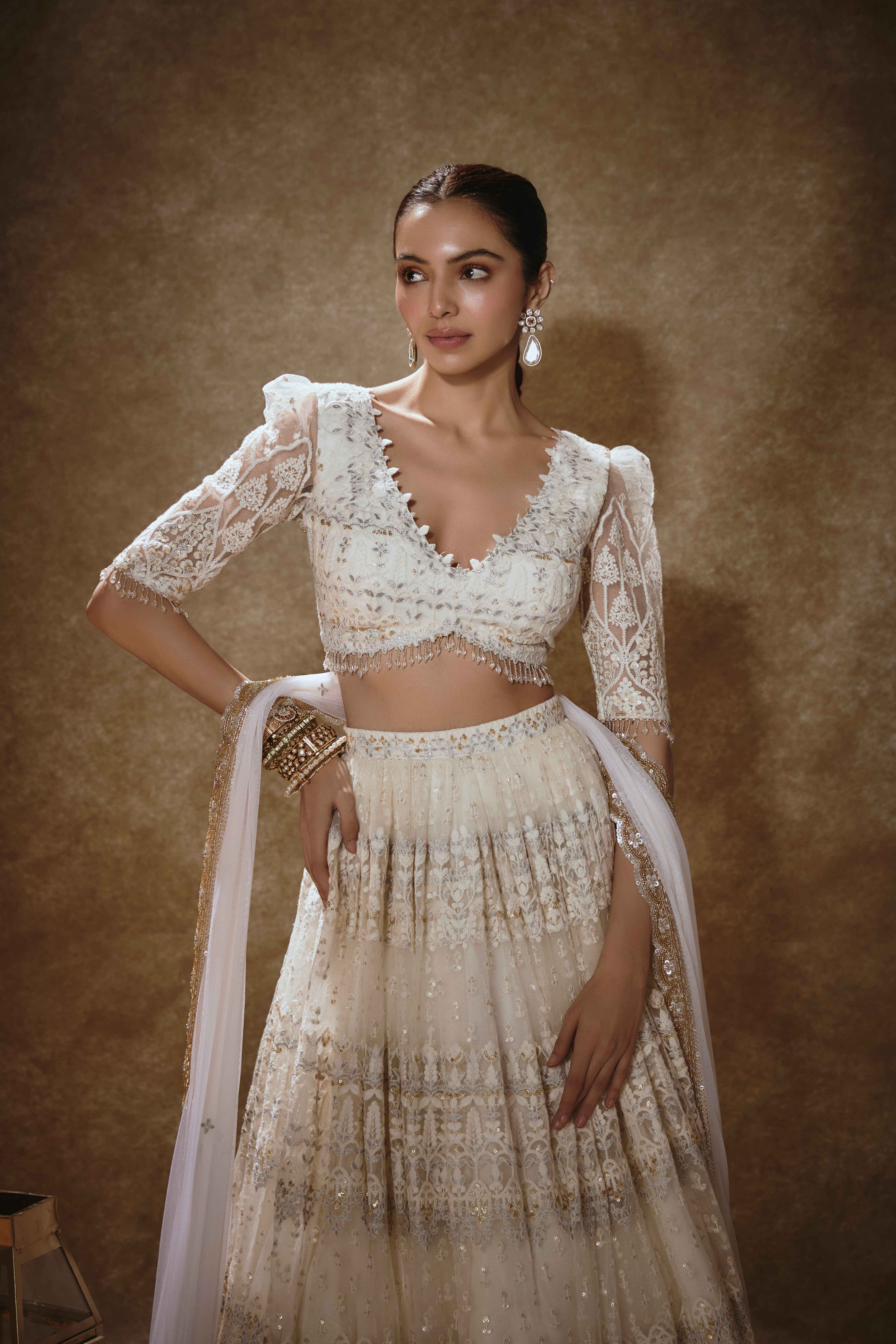 Ekasha – white net lehenga, bisouNYC