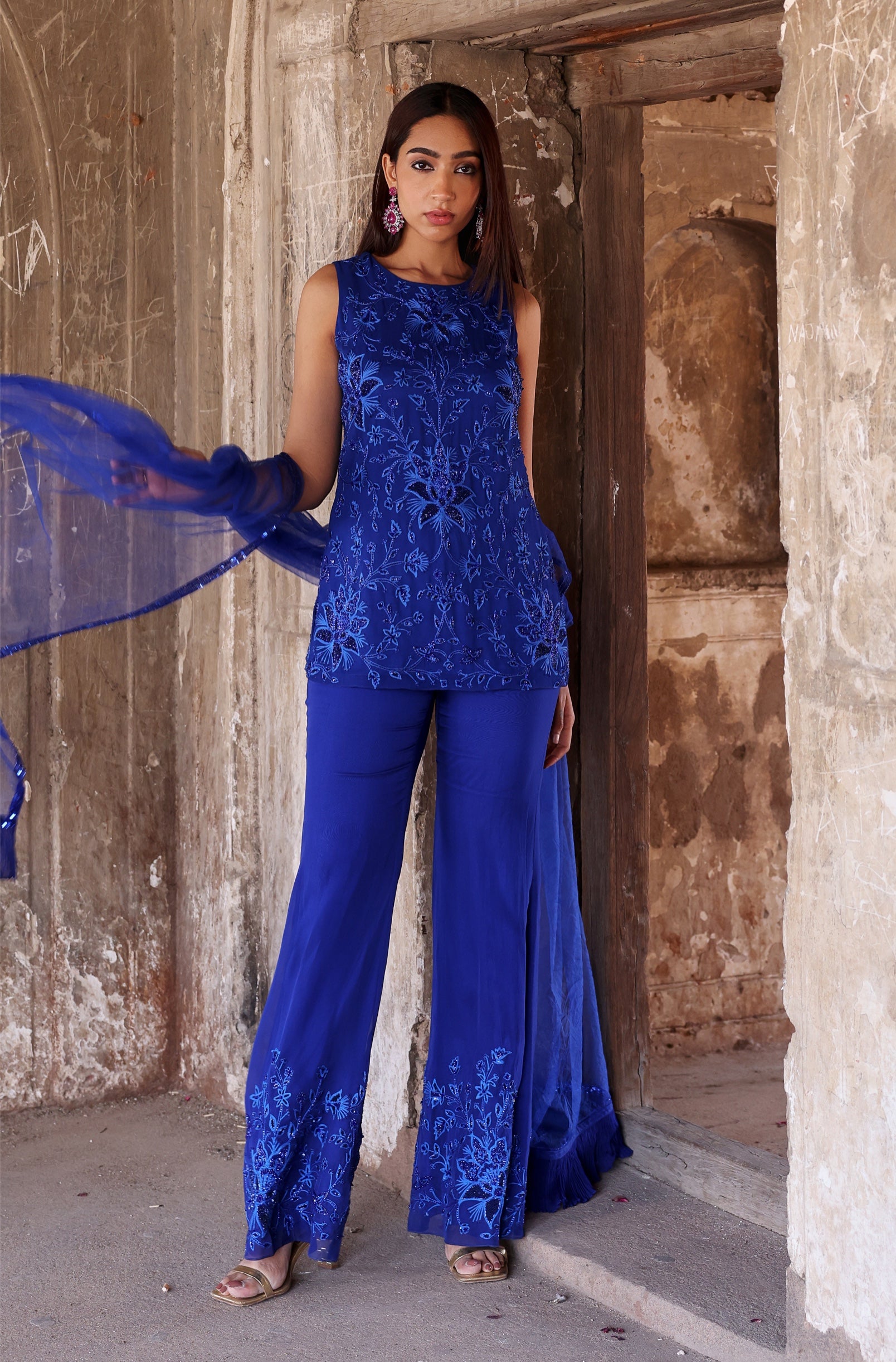 Elana – blue organza suit, bisouNYC