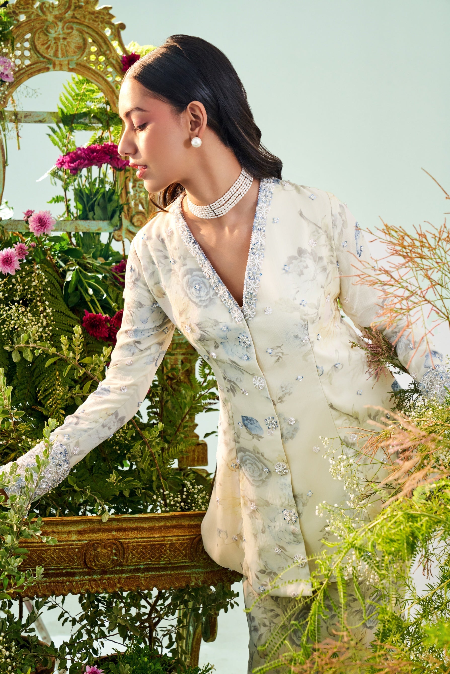 Eliana – ivory chiffon suit, bisouNYC