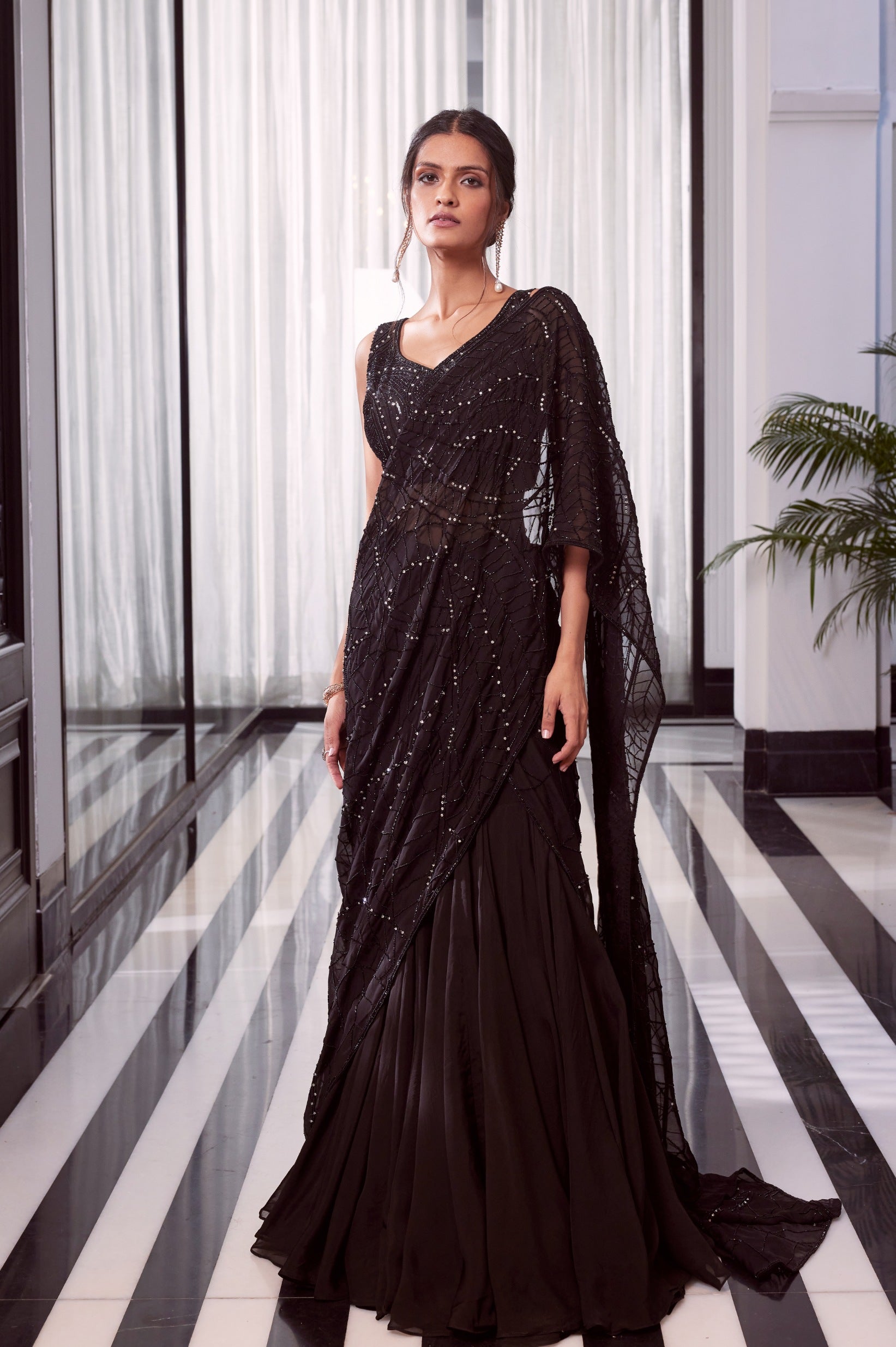 Elora – black organza lehenga, bisouNYC
