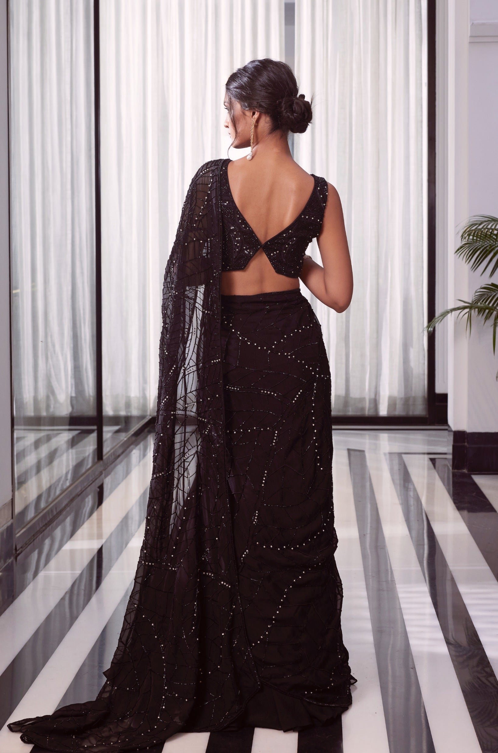 Elora – black organza lehenga, bisouNYC