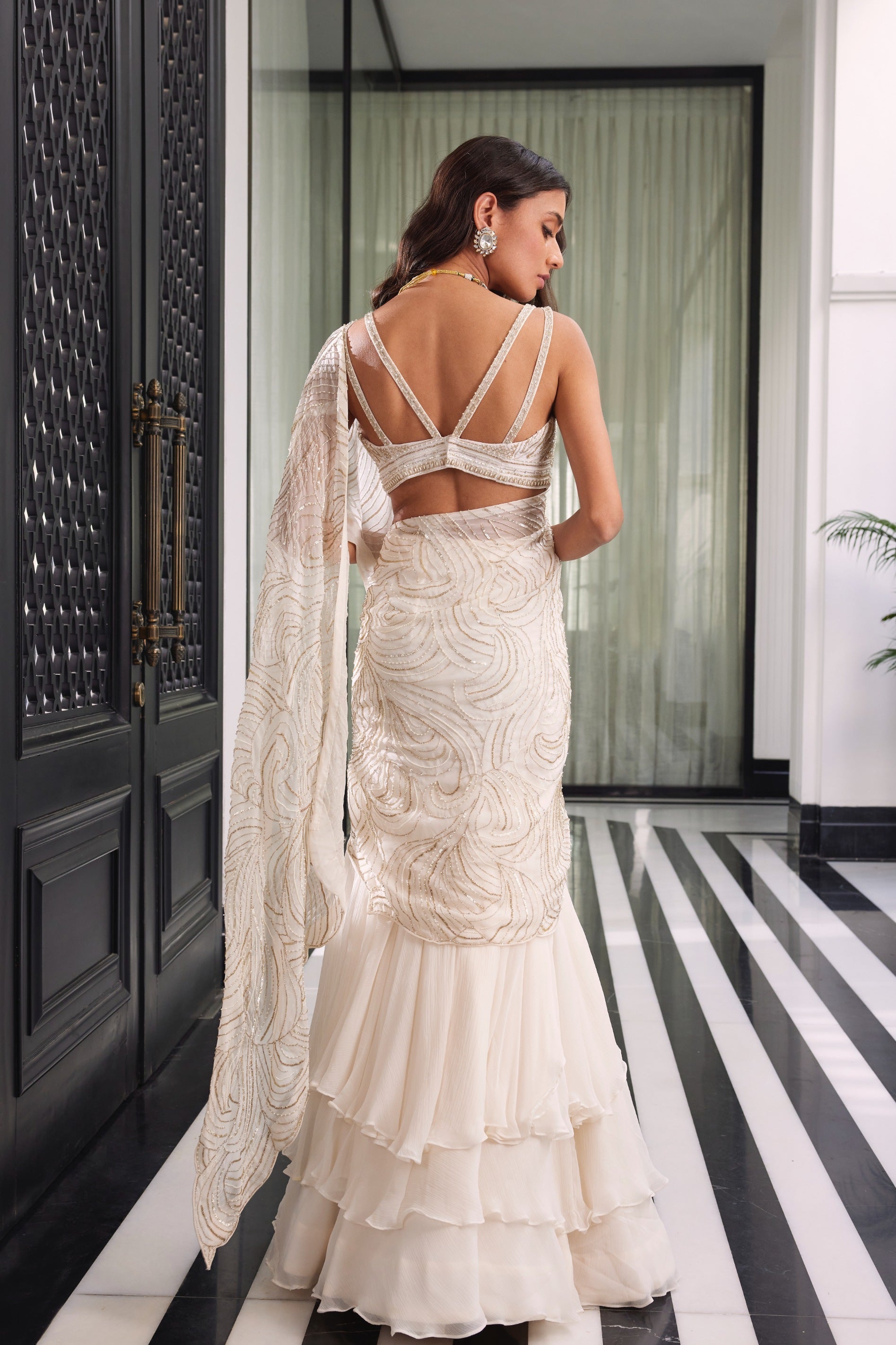 Elsea – ivory chiffon lehenga, bisouNYC
