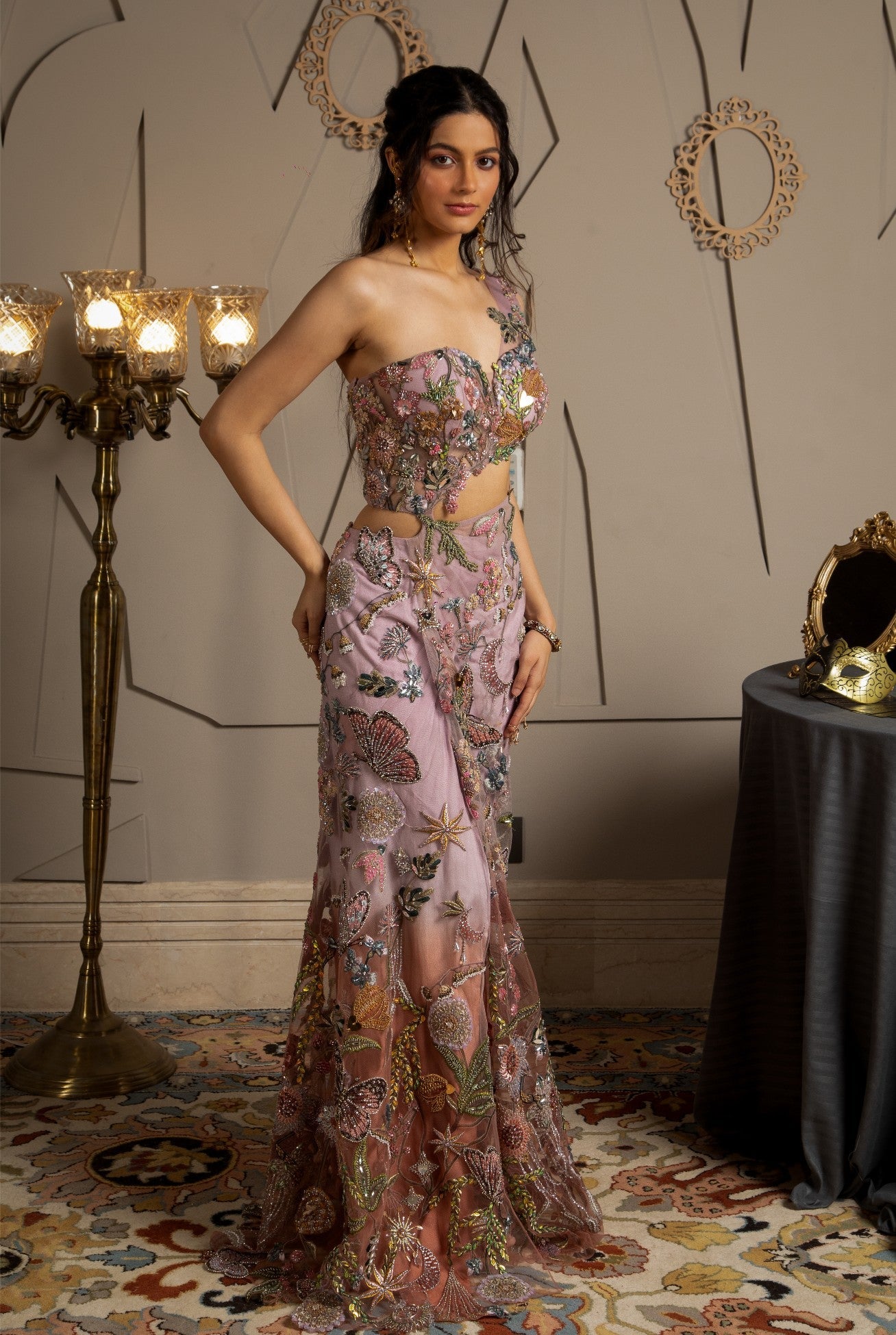 Elysia – taupe net lehenga, bisouNYC
