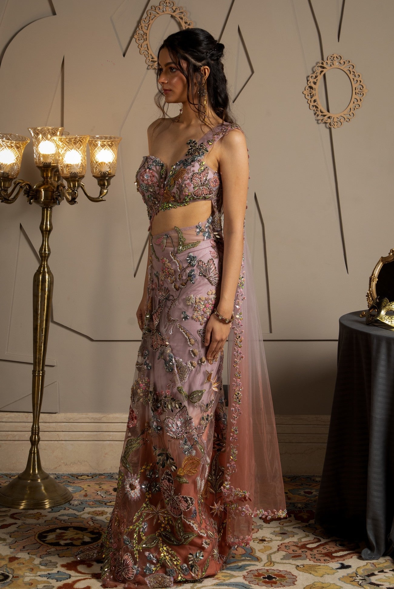 Elysia – taupe net lehenga, bisouNYC