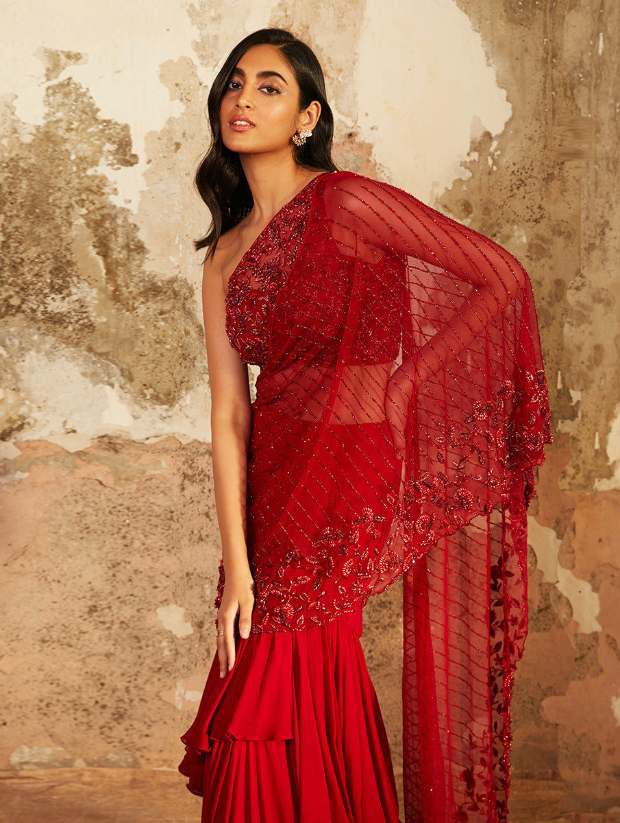Emily – red georgette lehenga, bisouNYC