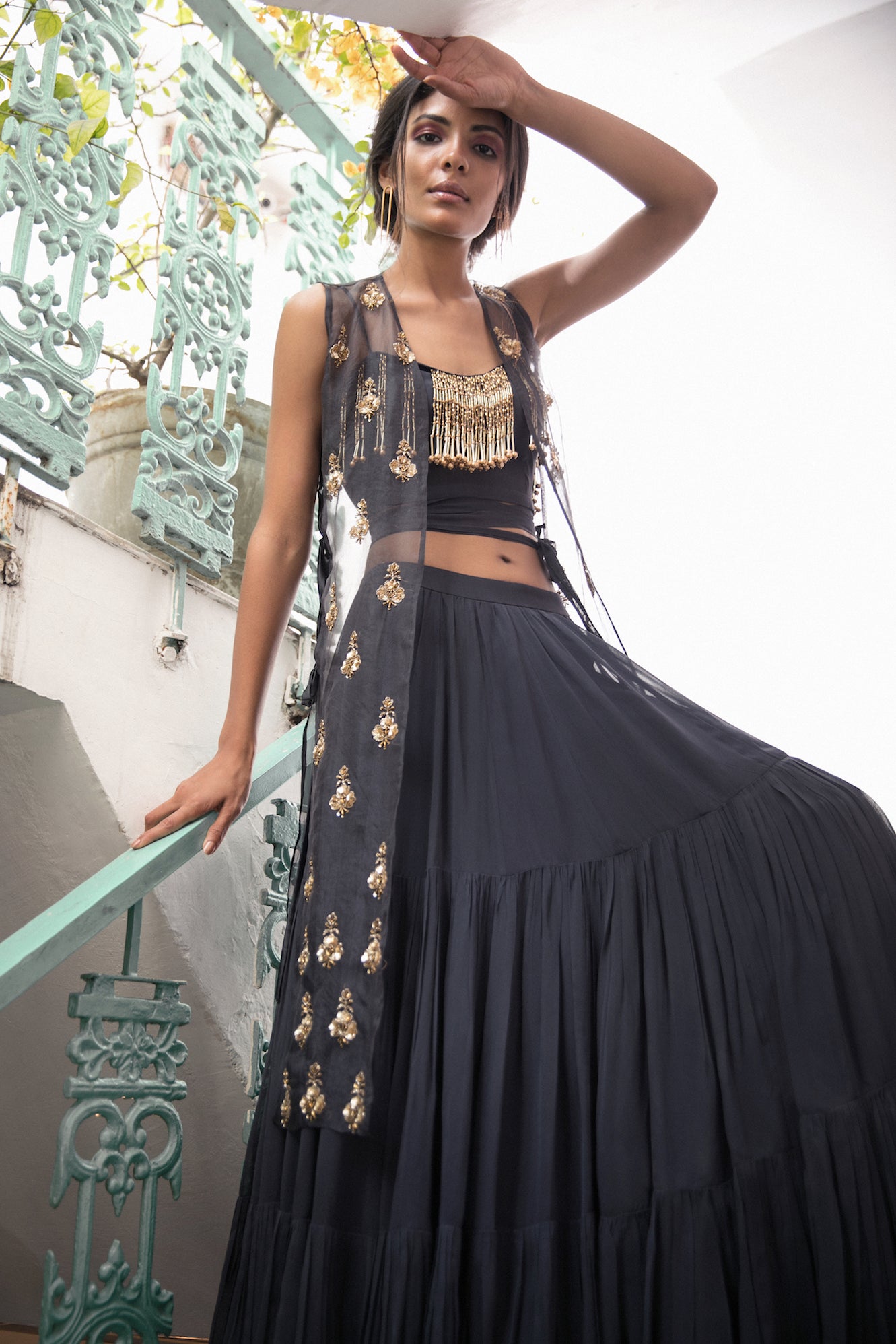 Goomar – red organza lehenga, bisouNYC