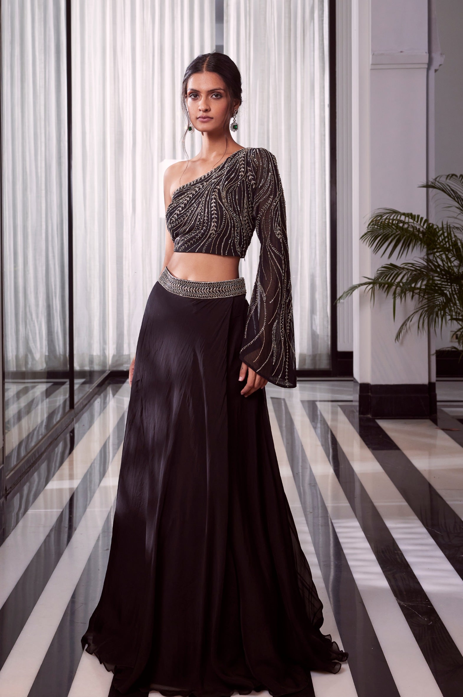 Helena – black organza lehenga, bisouNYC
