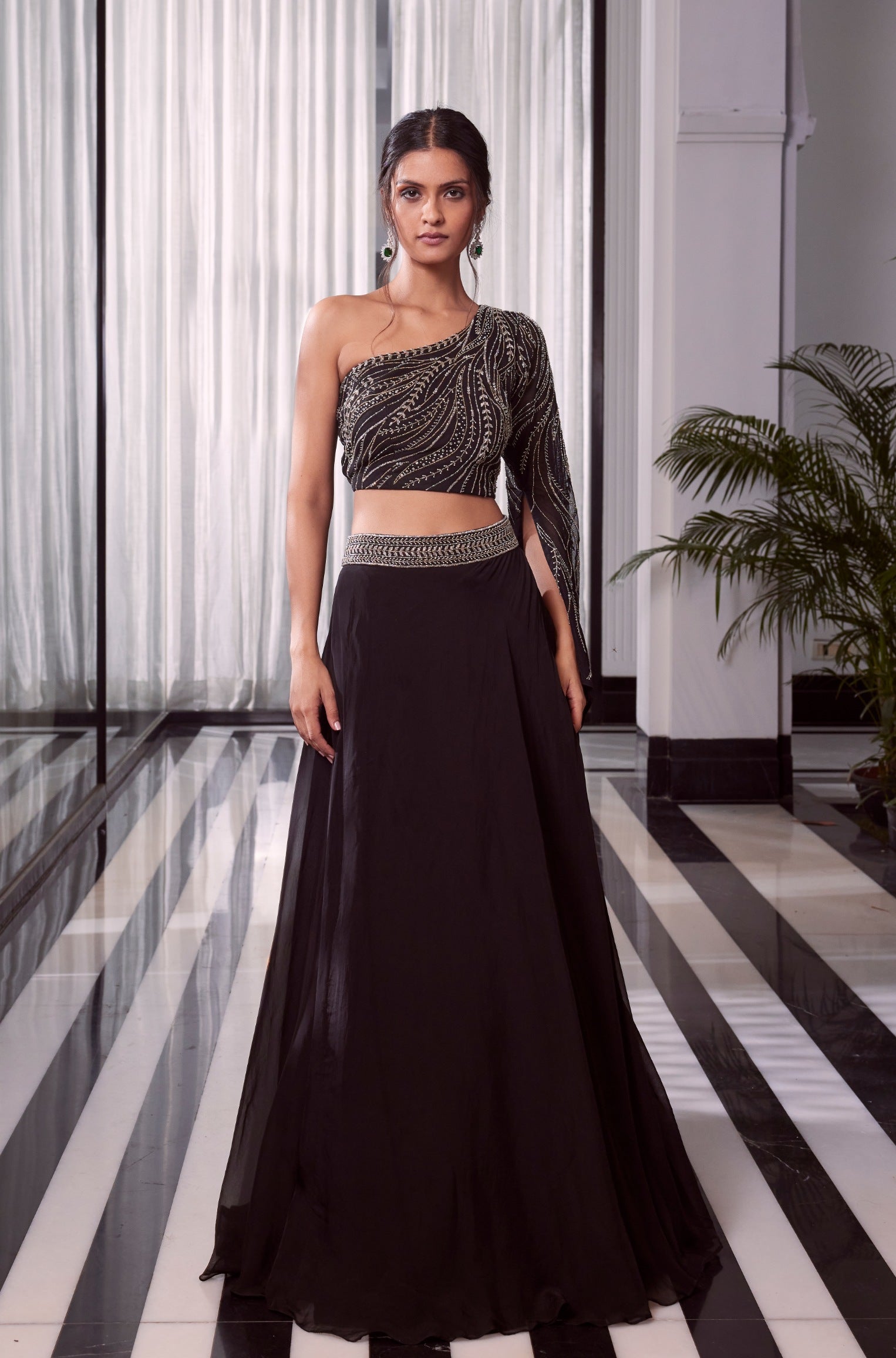 Helena – black organza lehenga, bisouNYC