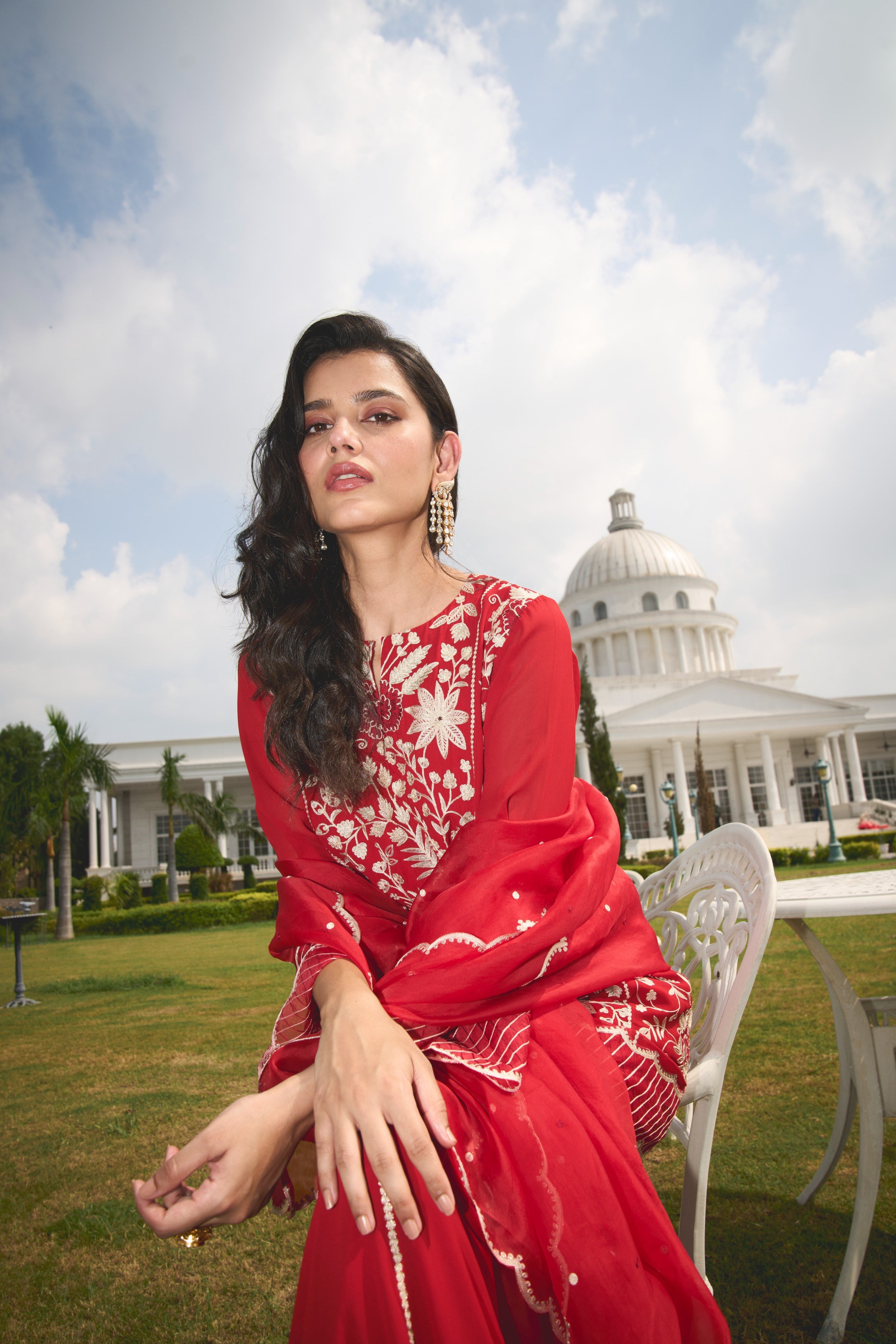 Hena – red georgette suit, bisouNYC