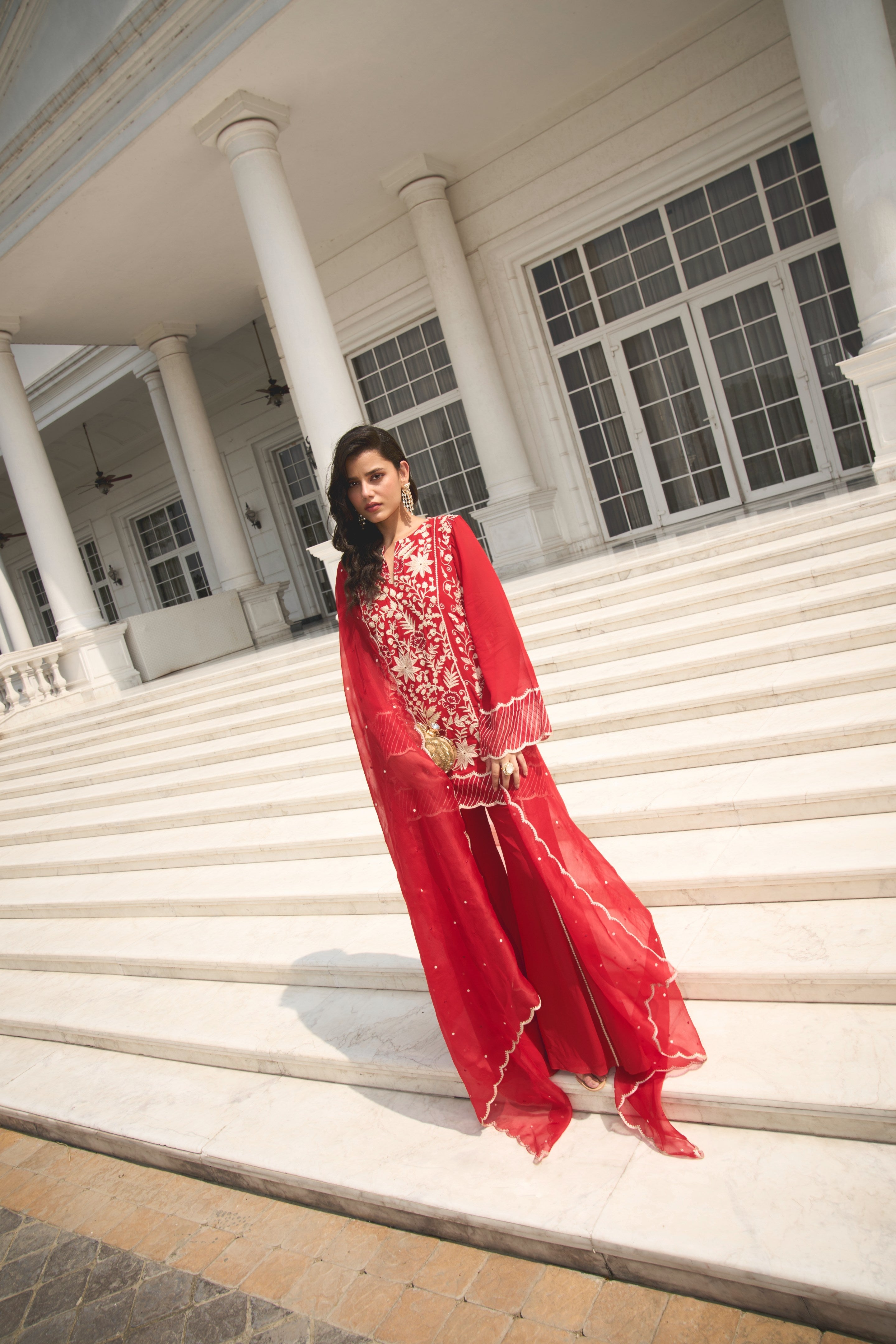 Hena – red georgette suit, bisouNYC
