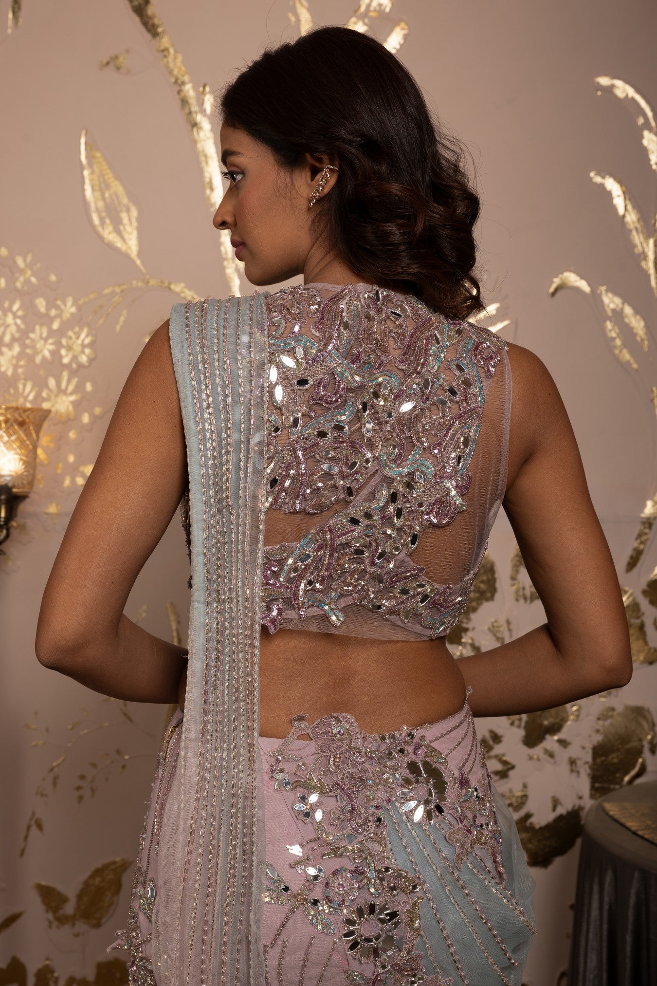 Ila – pink georgette saree, bisouNYC