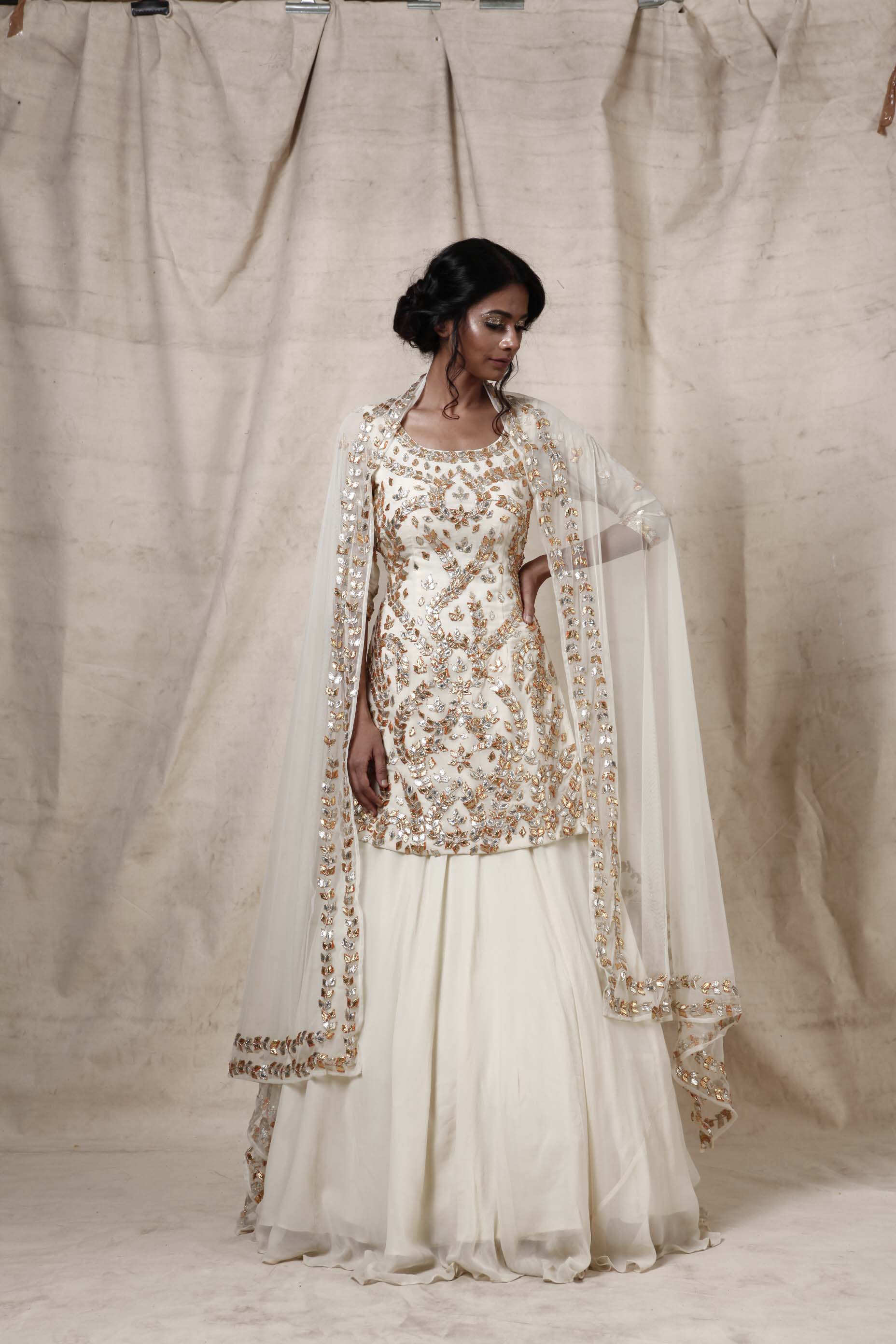 Isha – ivory georgette lehenga, bisouNYC